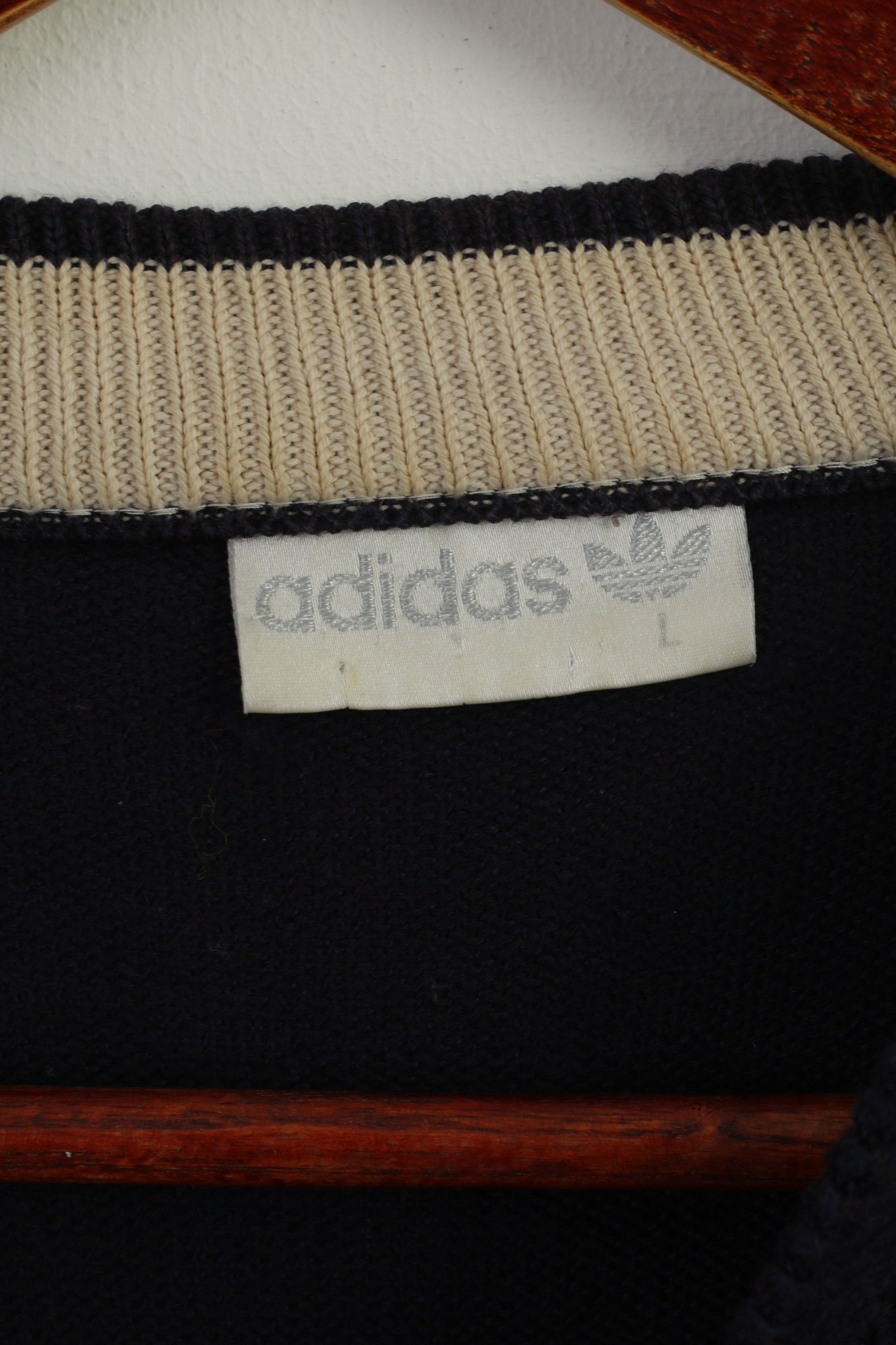 Adidas Men L Jumper Navy Cotton Poker Line Vintage Classic Retro Sweater