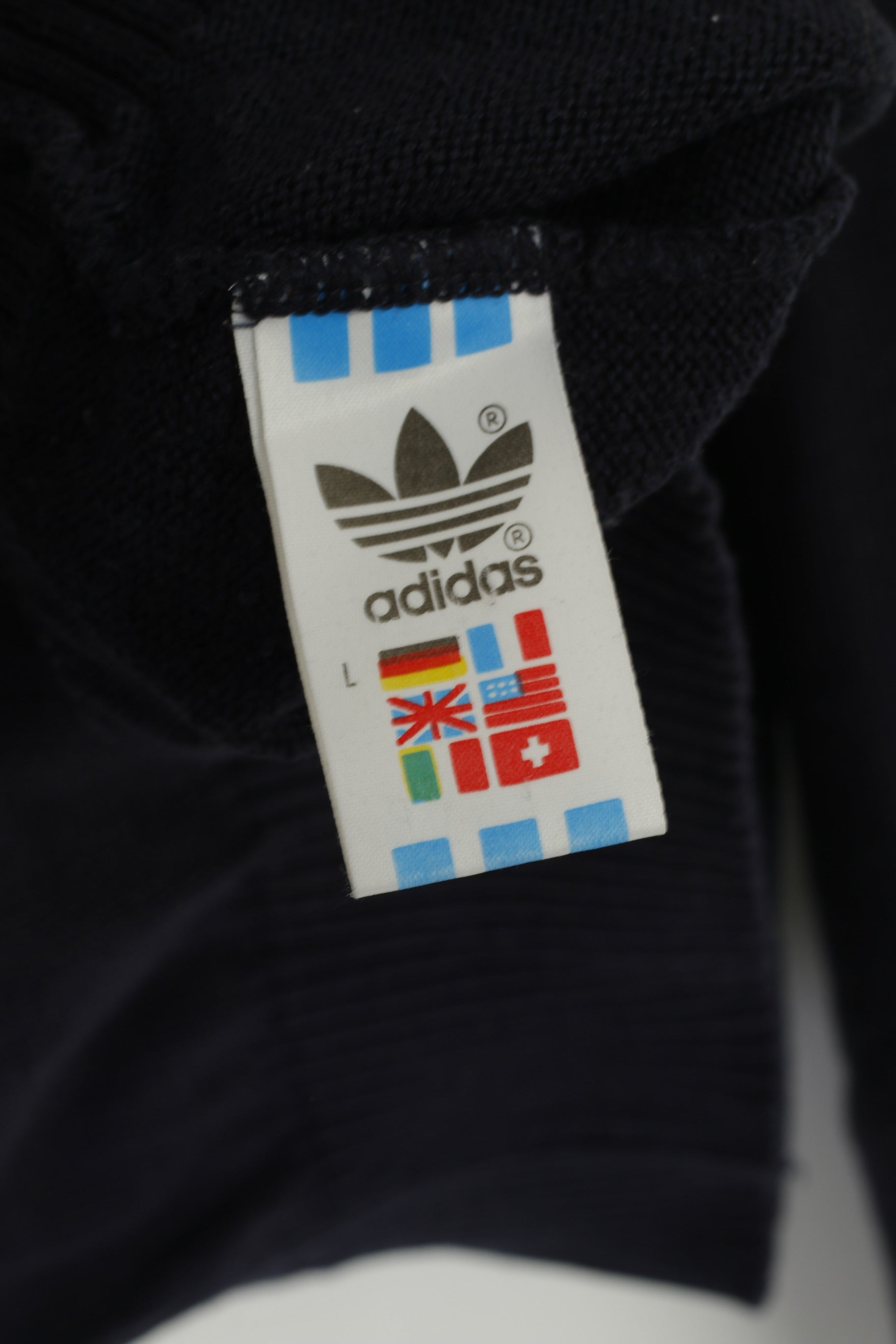 Adidas Men L Jumper Navy Cotton Poker Line Vintage Classic Retro Sweater