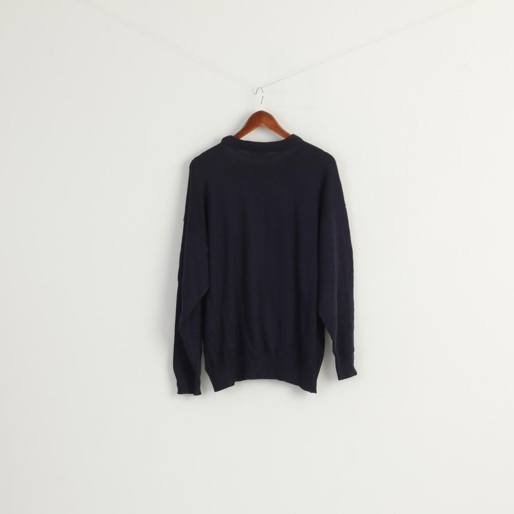 Adidas Men L Jumper Navy Cotton Poker Line Vintage Classic Retro Sweater