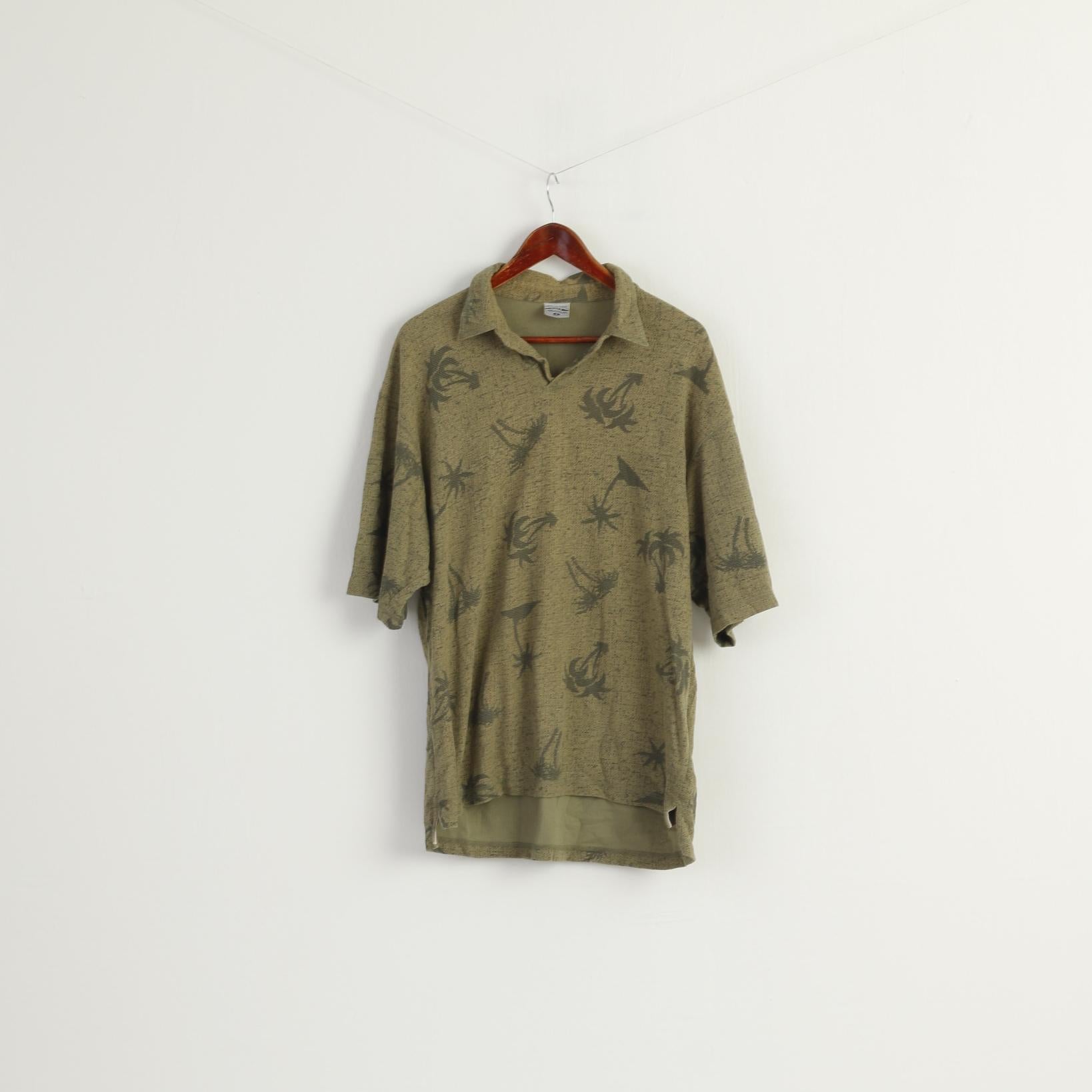 Columbia GRT Men L Polo Shirt Green Palms Print Sportswear Oversize Top