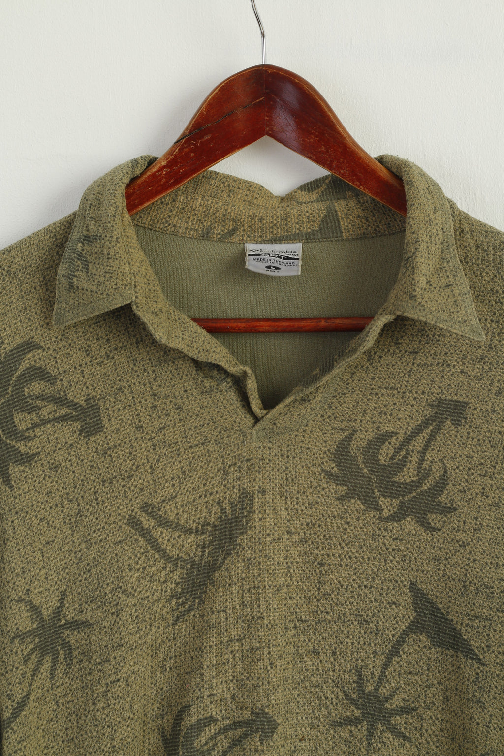 Columbia GRT Men L Polo Shirt Green Palms Print Sportswear Oversize Top