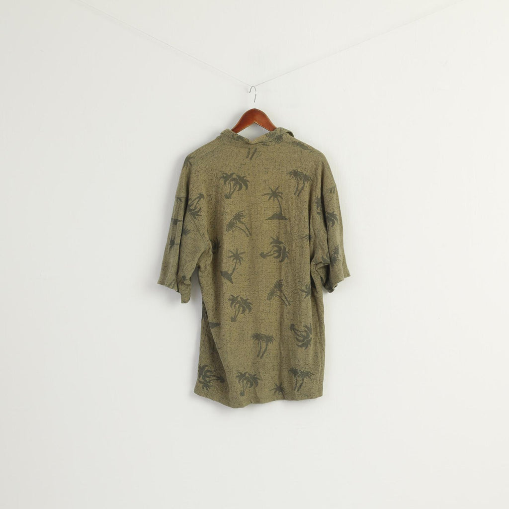 Columbia GRT Men L Polo Shirt Green Palms Print Sportswear Oversize Top