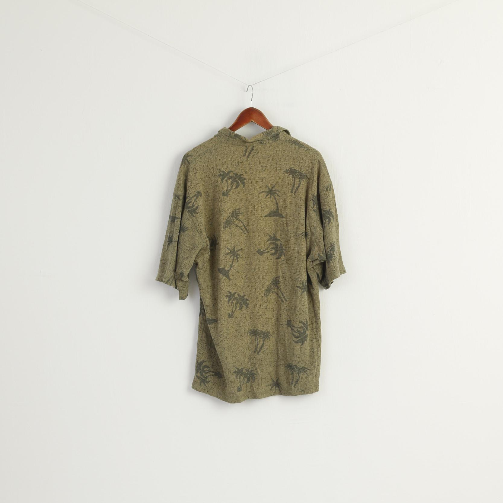 Columbia GRT Men L Polo Shirt Green Palms Print Sportswear Oversize Top