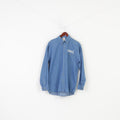 Fruit Of The Loom Men M Casual Shirt Blue Cotton Collar Long Sleeve Top