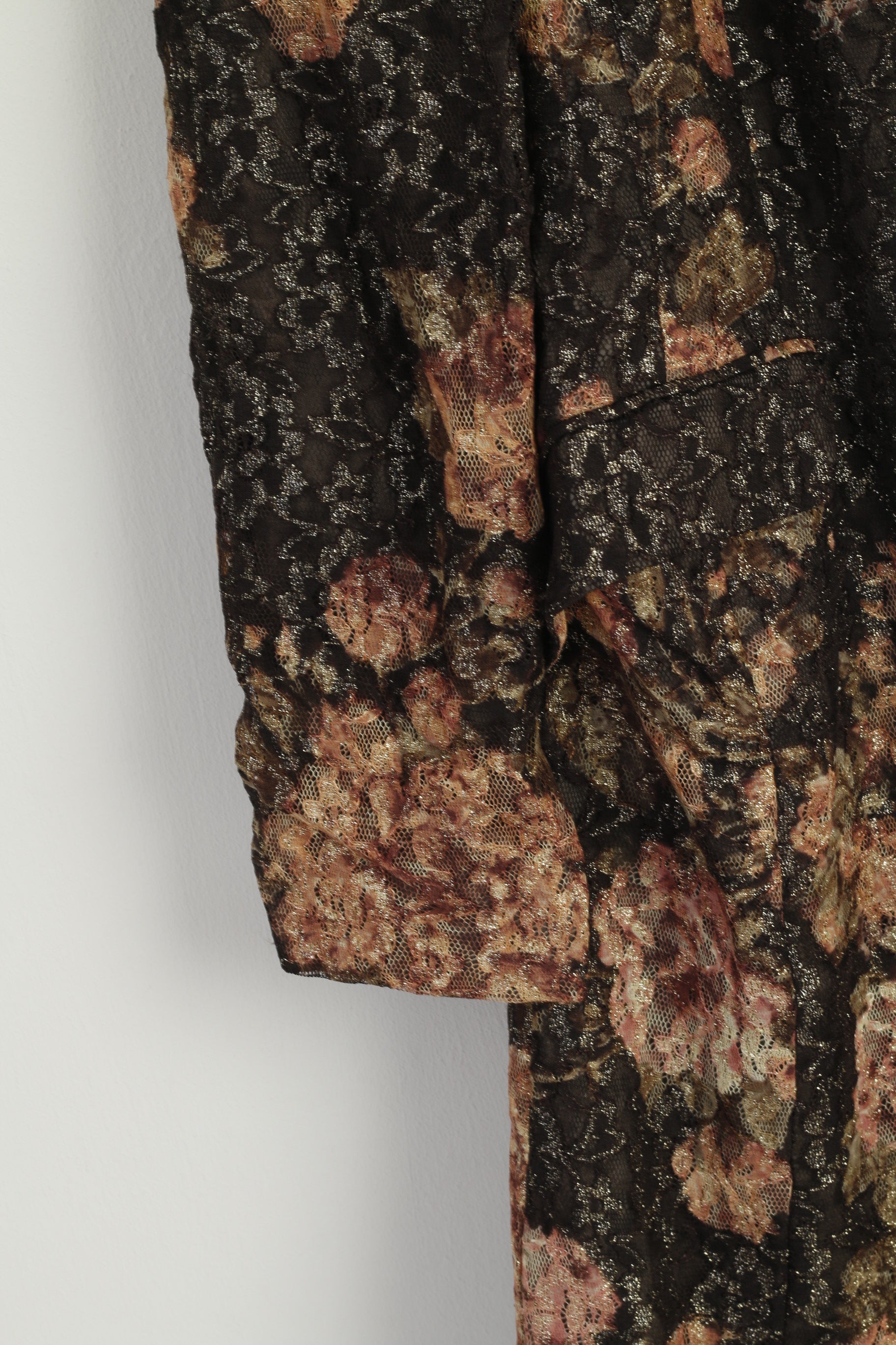 Barbara Schwarzer Women 10 14 M Coat Brown Gold Floral Buttoned Casual Top