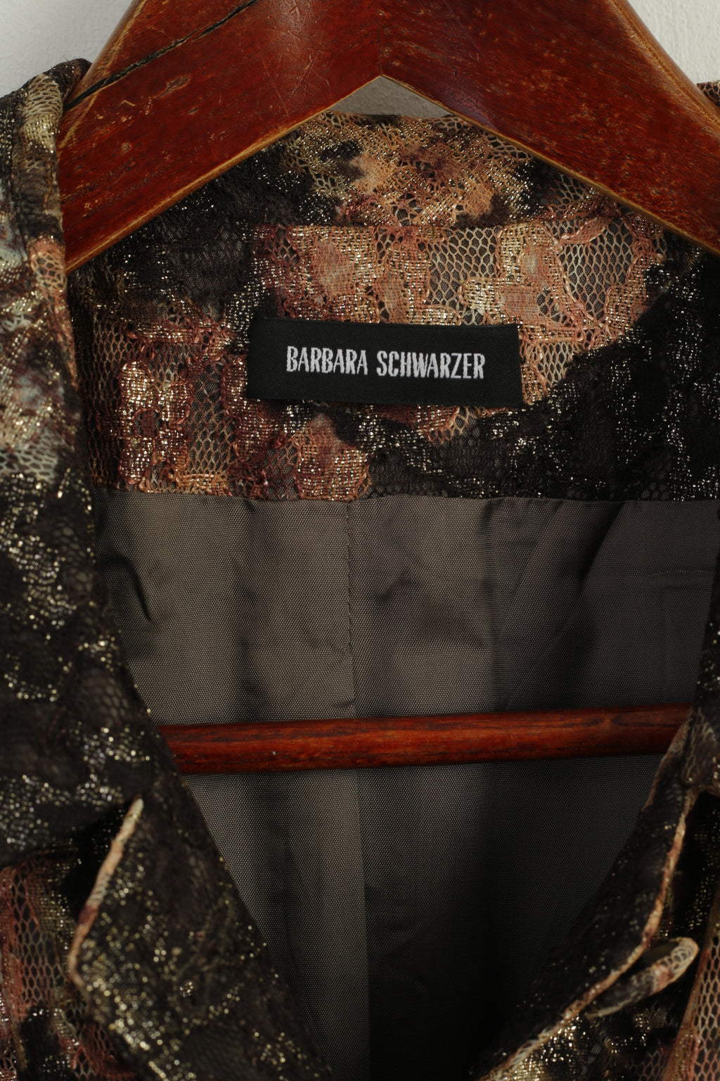 Barbara Schwarzer Women 10 14 M Coat Brown Gold Floral Buttoned Casual Top