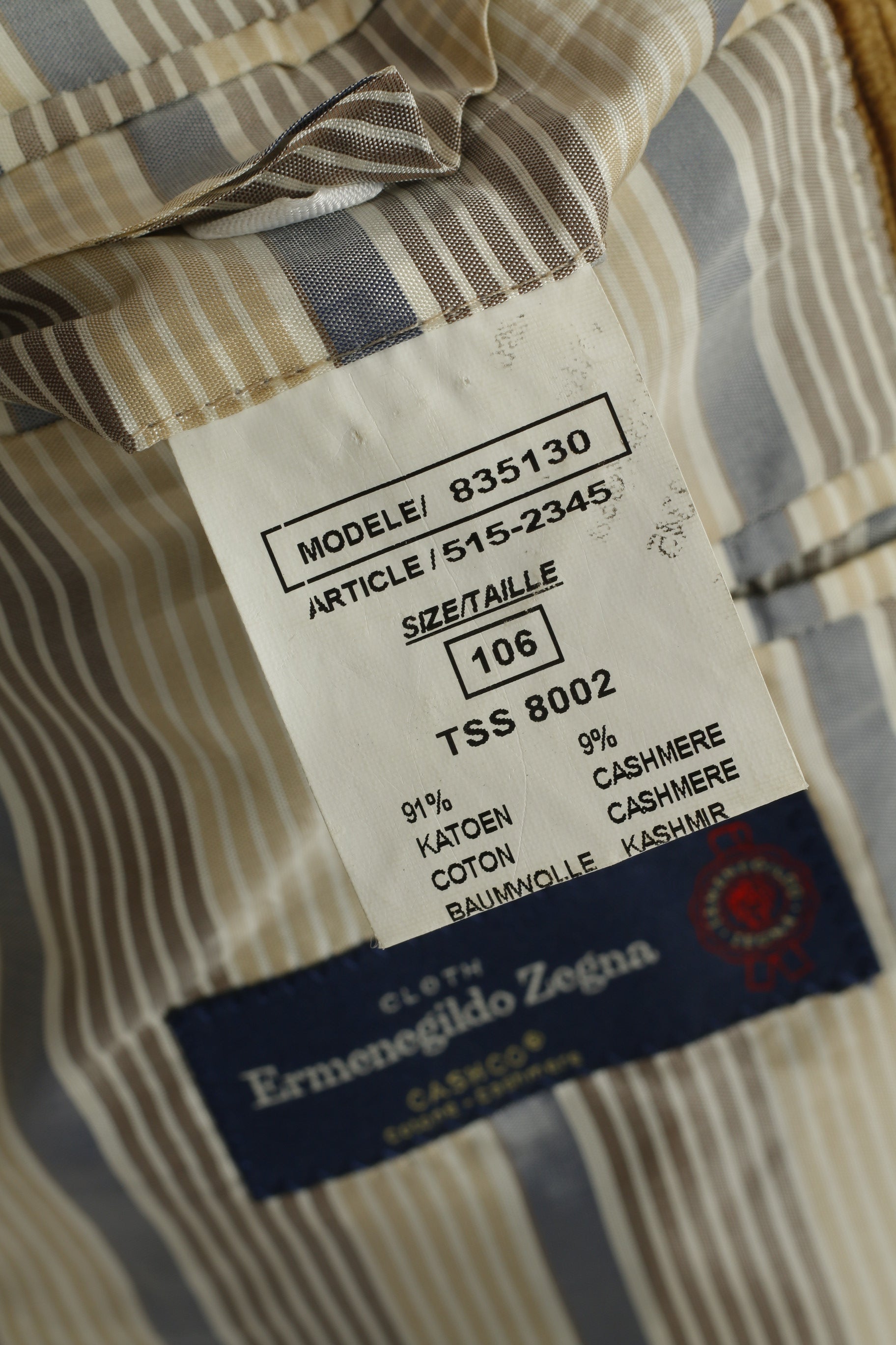 Ermenegildo Zegna Men 106 46 Blazer Brown Cotton Cashmere Vintage Classic Jacket