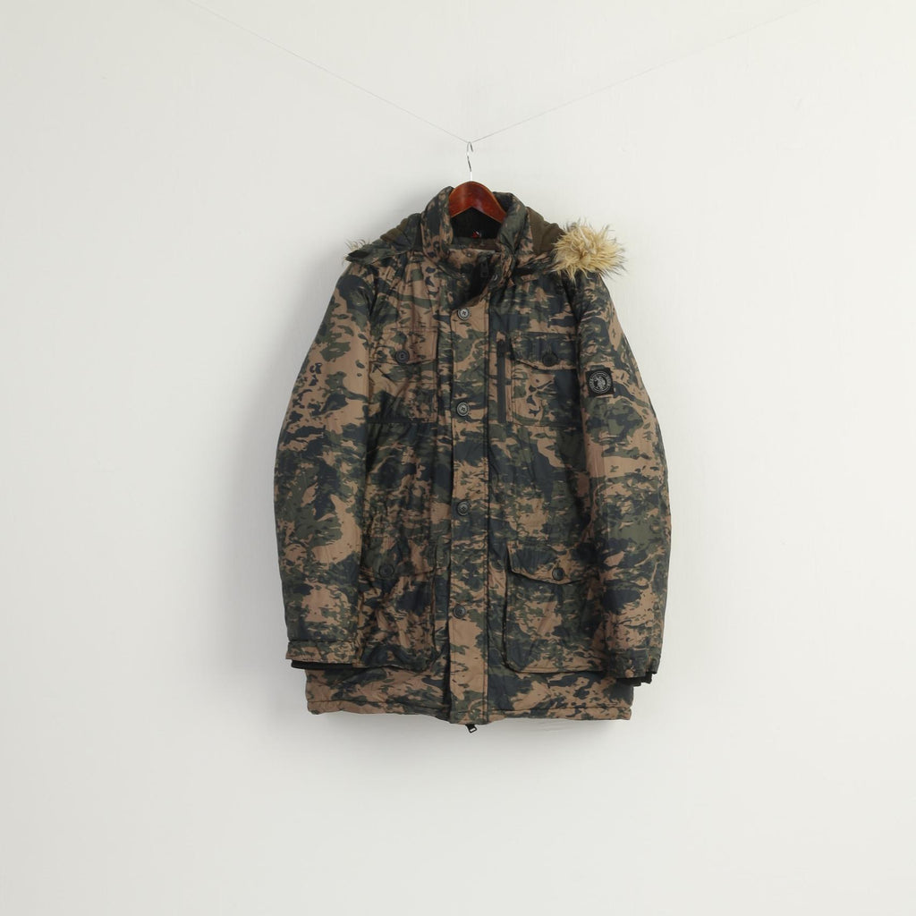 U.S. POLO ASSN. Men XL Jacket Green Camouflage Padded Hood Outdoor Parka