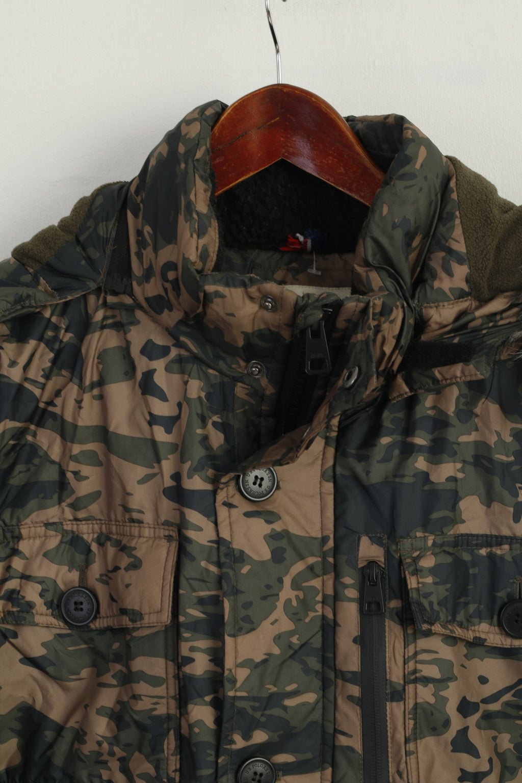 U.S. POLO ASSN. Men XL Jacket Green Camouflage Padded Hood Outdoor Parka