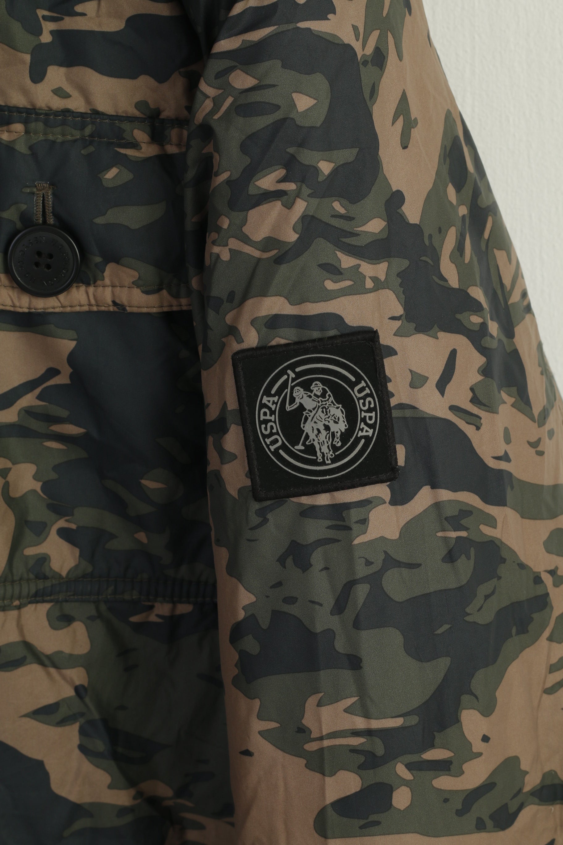 U.S. POLO ASSN. Men XL Jacket Green Camouflage Padded Hood Outdoor Parka