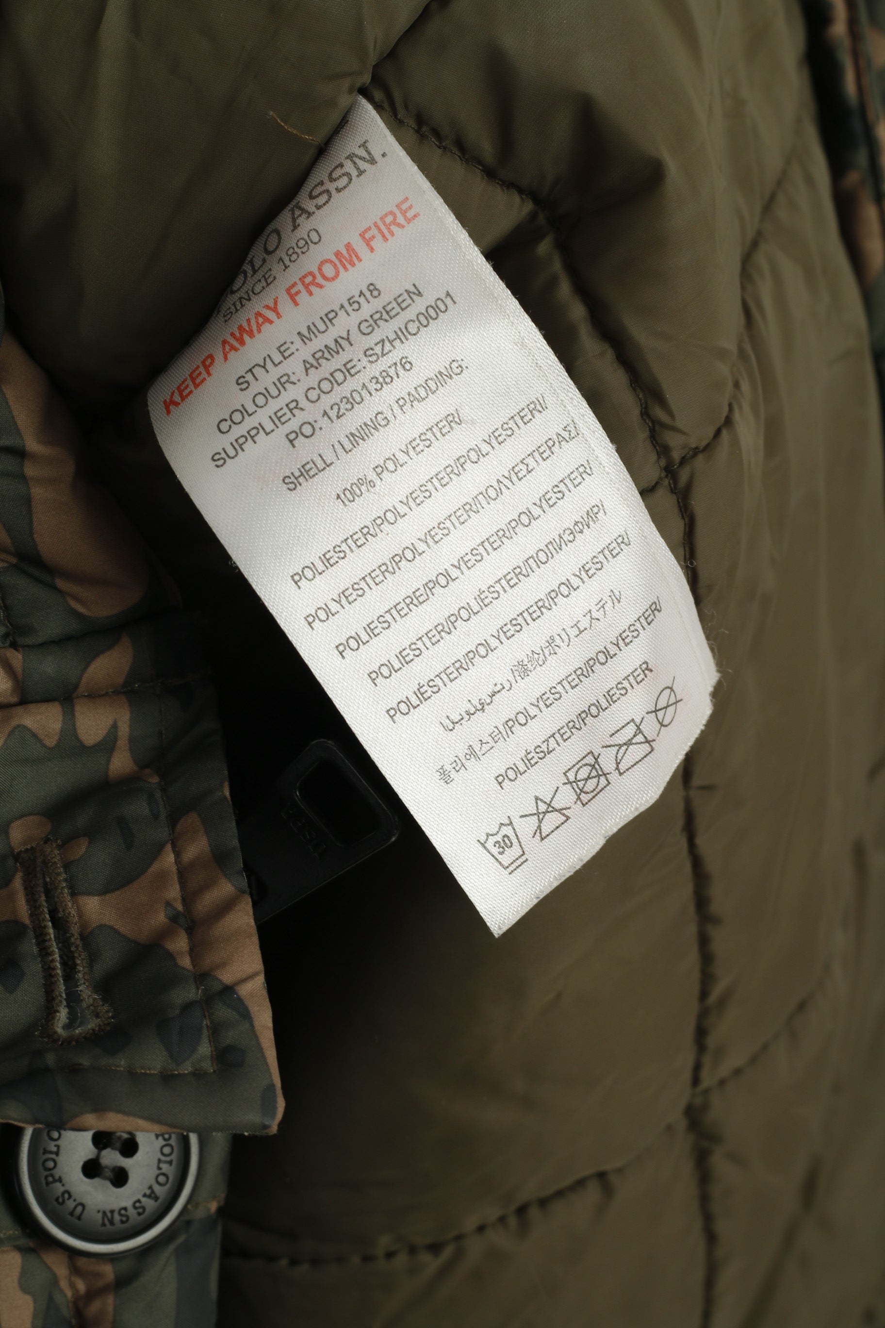 U.S. POLO ASSN. Men XL Jacket Green Camouflage Padded Hood Outdoor Parka