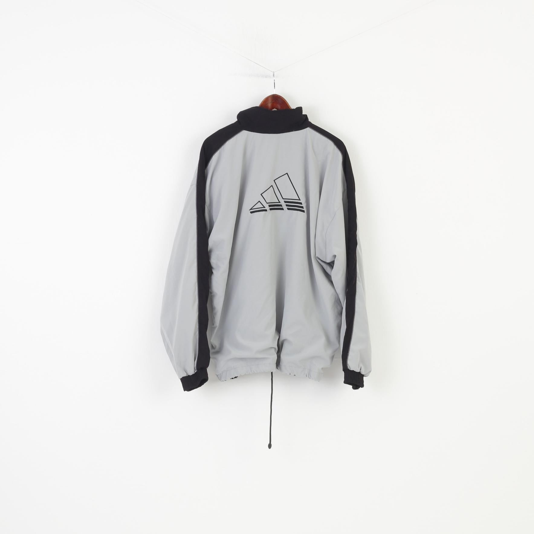 Adidas Men XXL Jacket Grey Full Zipper Vintage Nylon Collar Pockets Sport Top