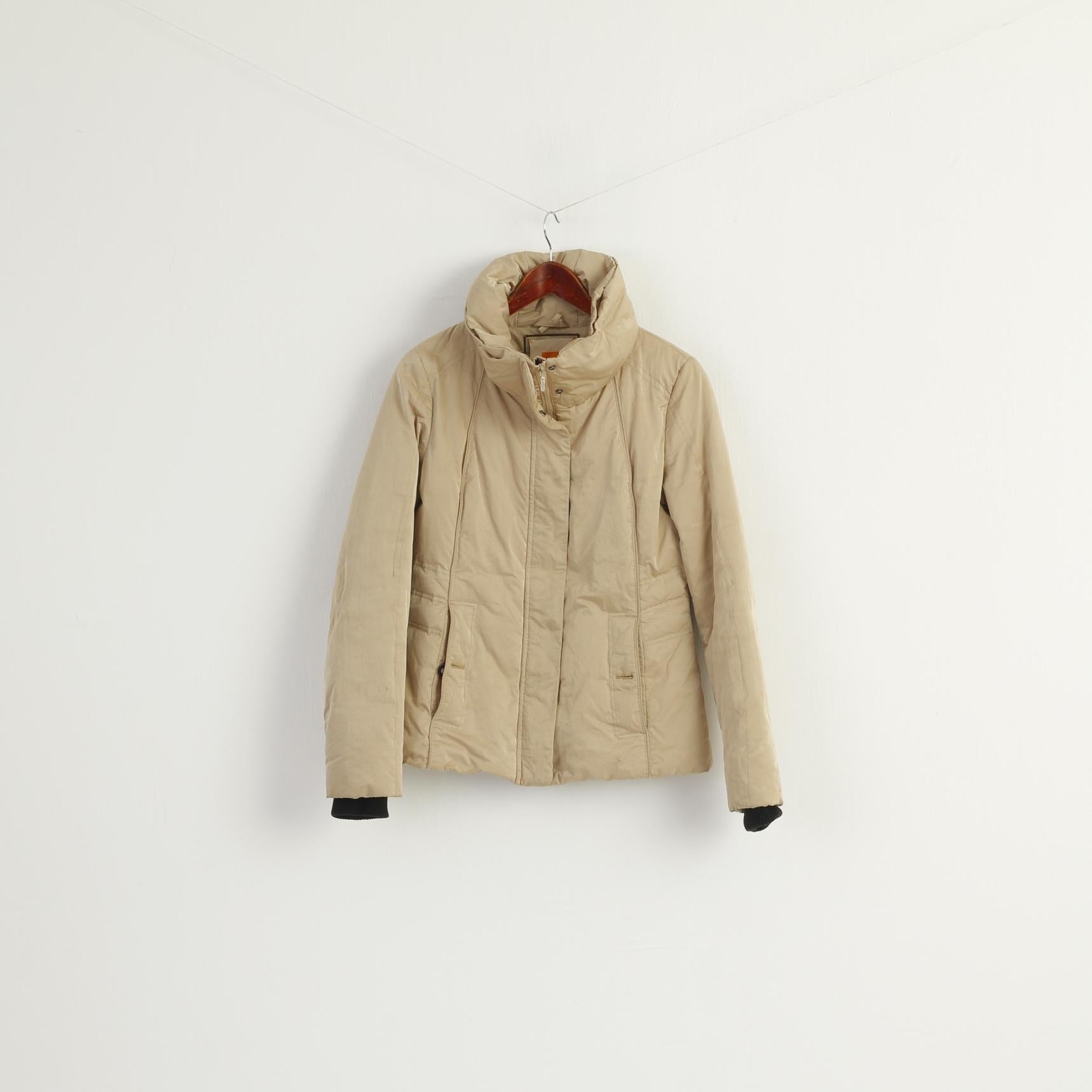 Hugo Boss Women 8 36 S Jacket Gold Shiny Real Down Padded Zip Up Casual Top