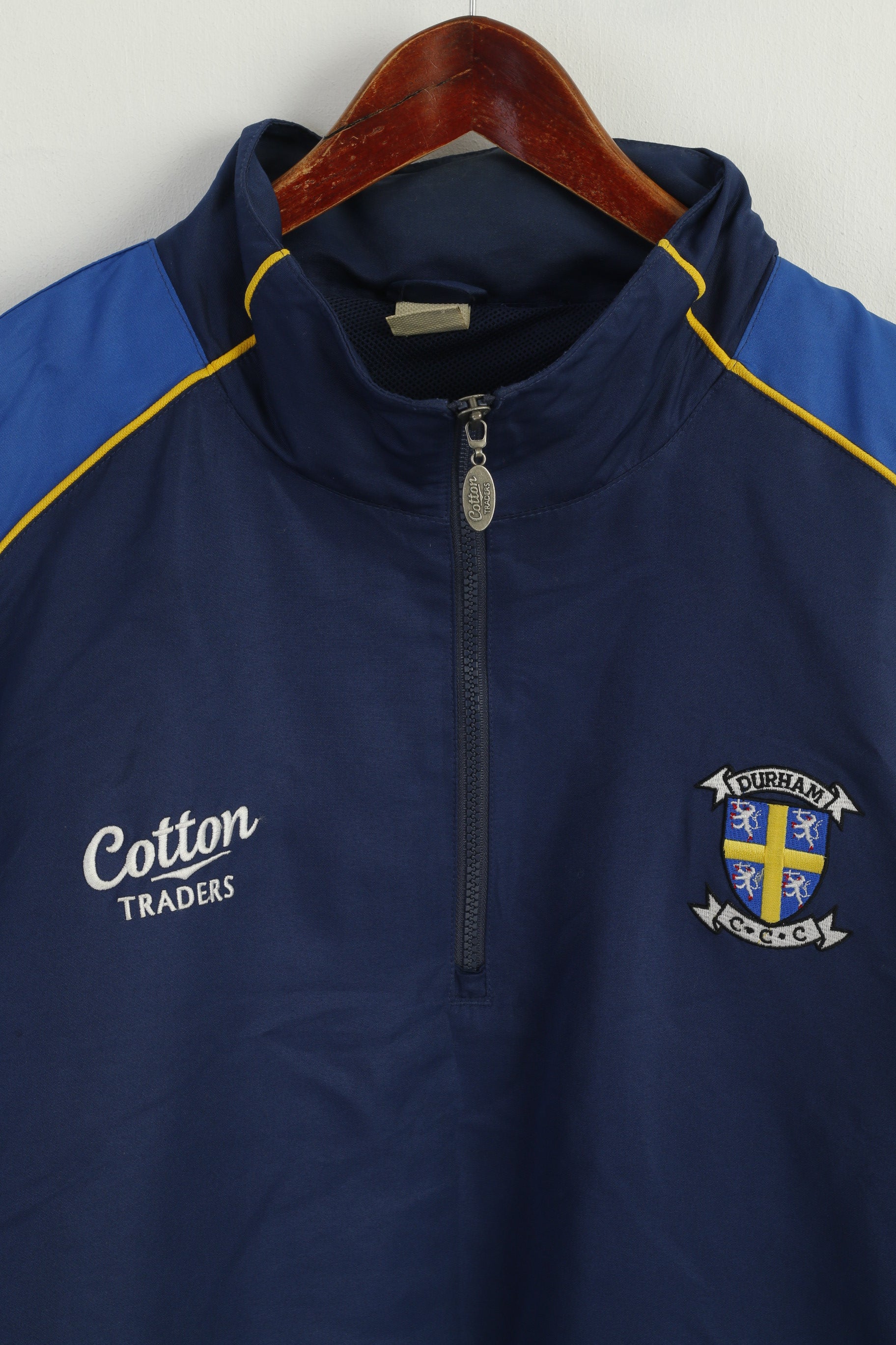 Cotton Traders Men XXL Pullover Jacket Navy Durham Cricket Vintage Hidden Hood Top