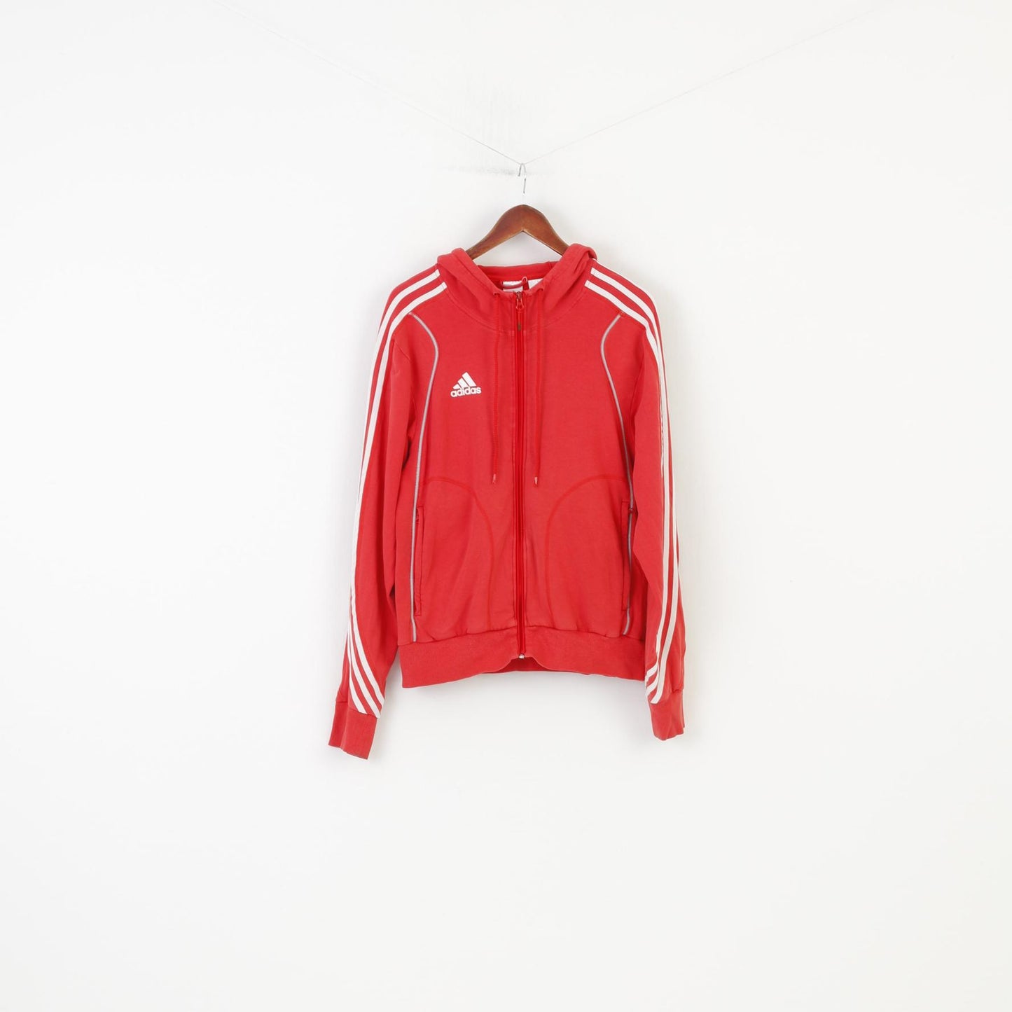 Adidas Woman M Sweatshirt Hood Full Zipper Red Cotton Vintage Sport Top