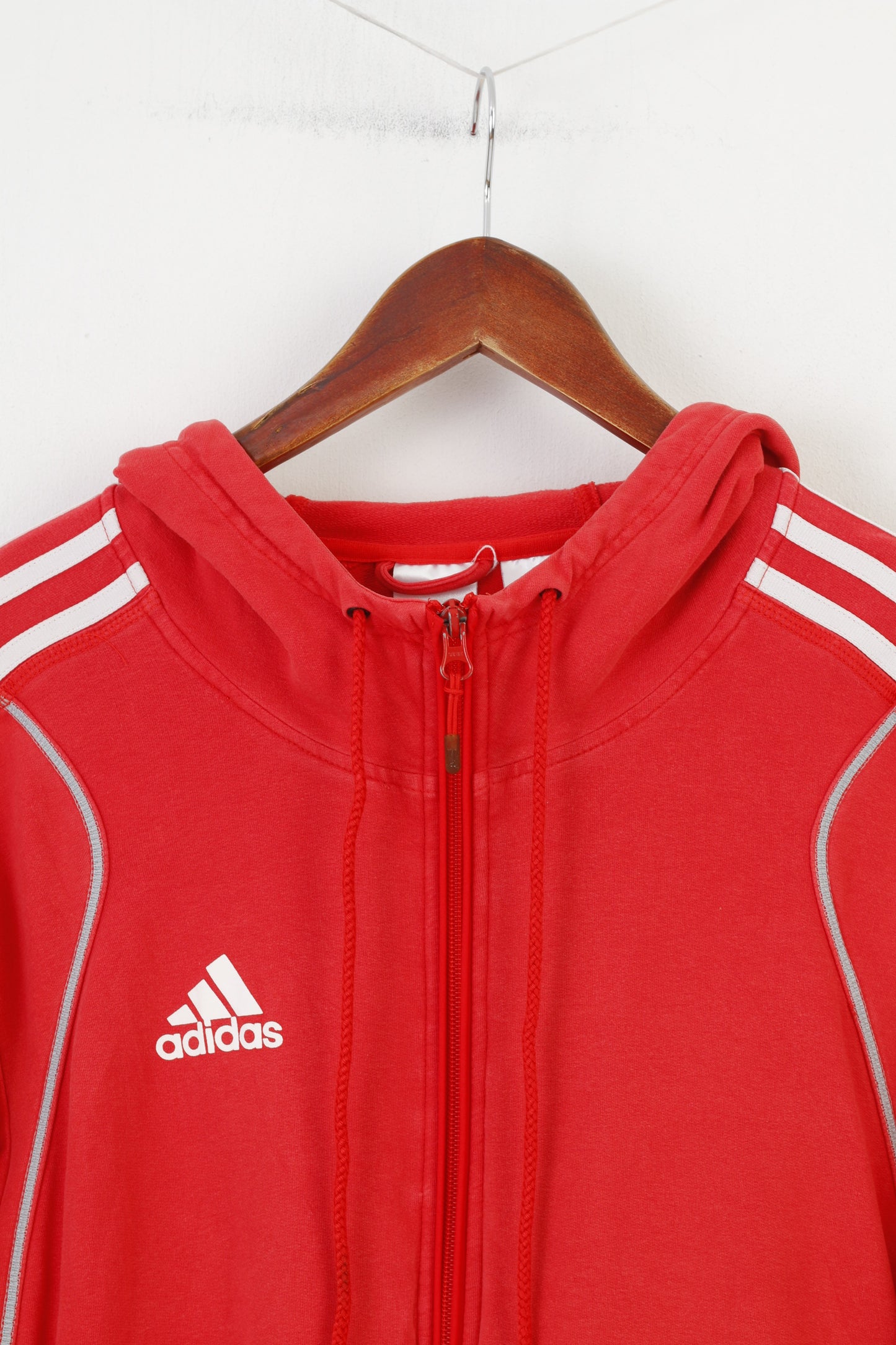 Adidas Donna M Felpa Cappuccio Cerniera Intera Cotone Rosso Vintage Sport Top