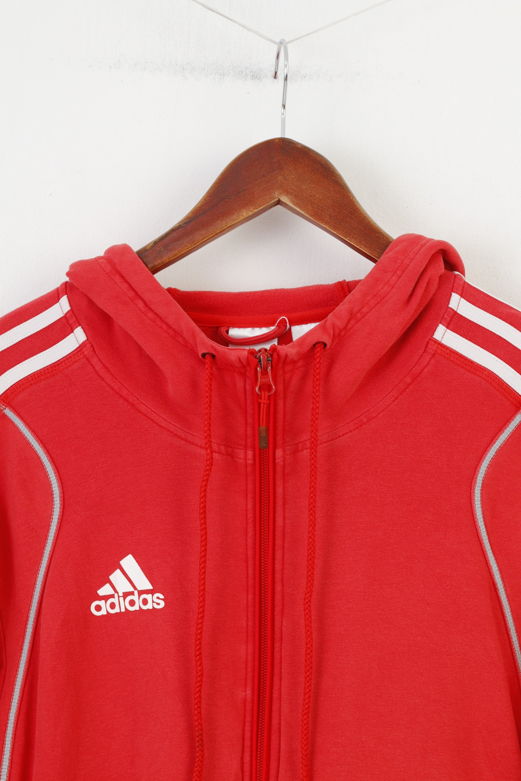Adidas Woman M Sweatshirt Hood Full Zipper Rouge Coton vintage Sport Top