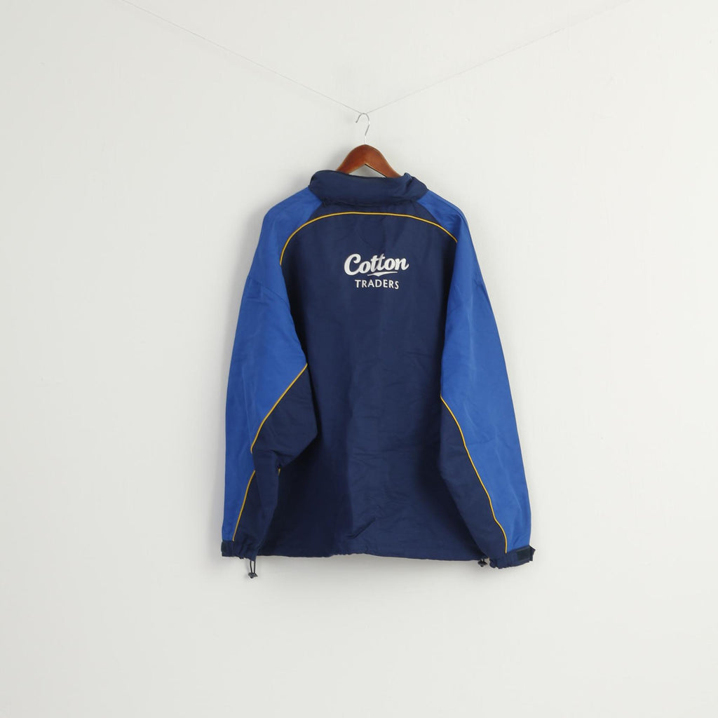 Cotton Traders Men XXL Pullover Jacket Navy Durham Cricket Vintage Hidden Hood Top