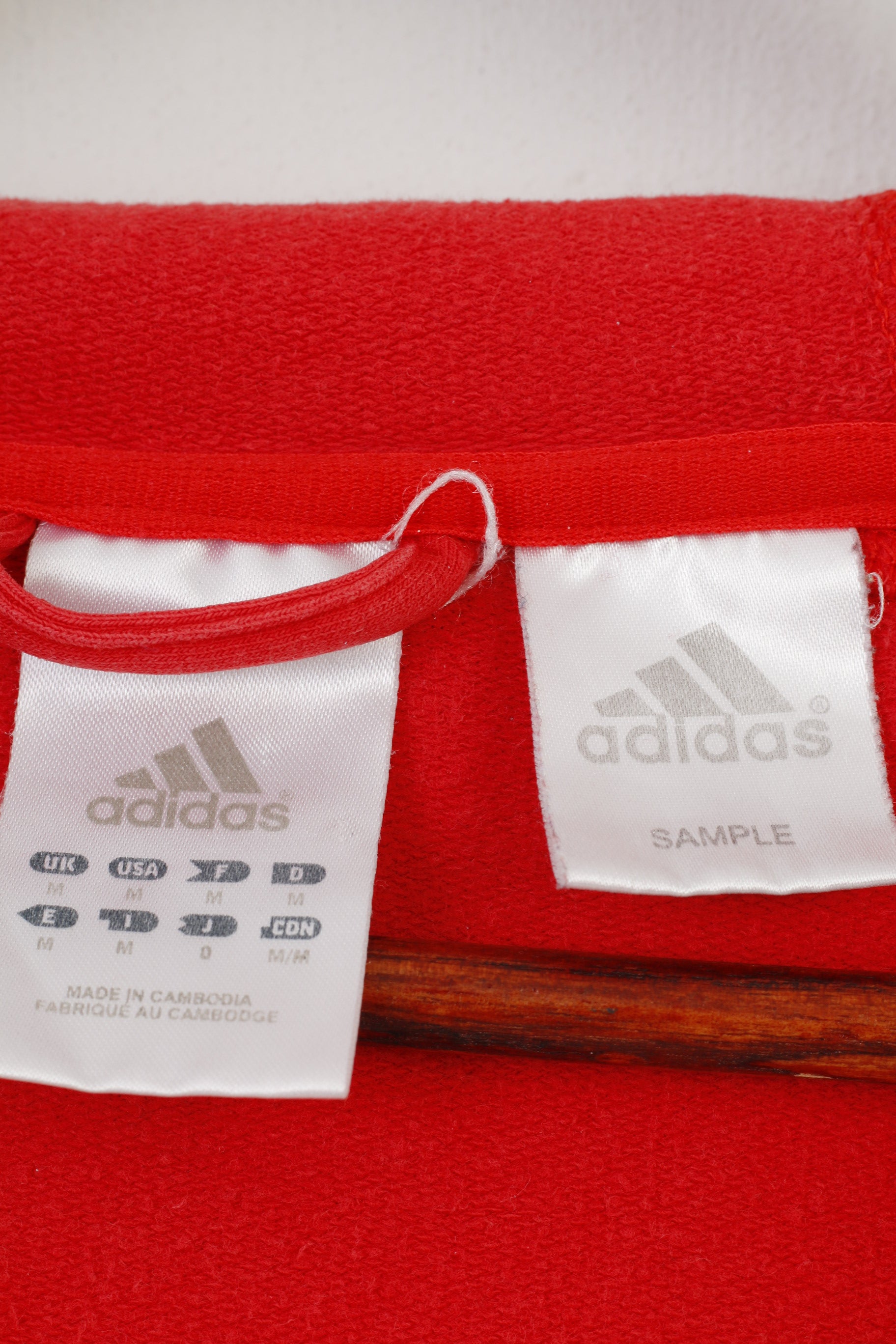 Adidas Woman M Sweatshirt Hood Full Zipper Rouge Coton vintage Sport Top