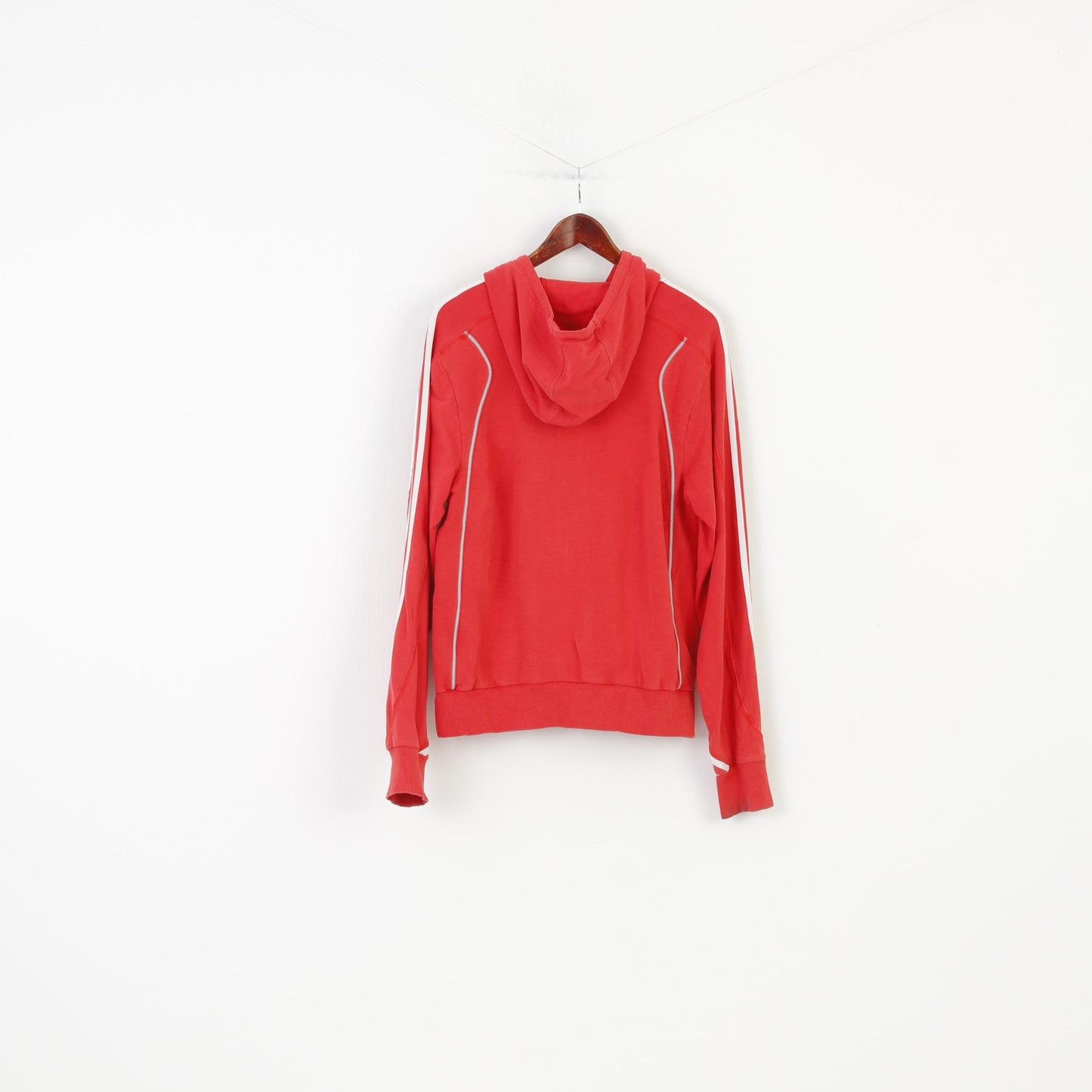 Adidas Donna M Felpa Cappuccio Cerniera Intera Cotone Rosso Vintage Sport Top