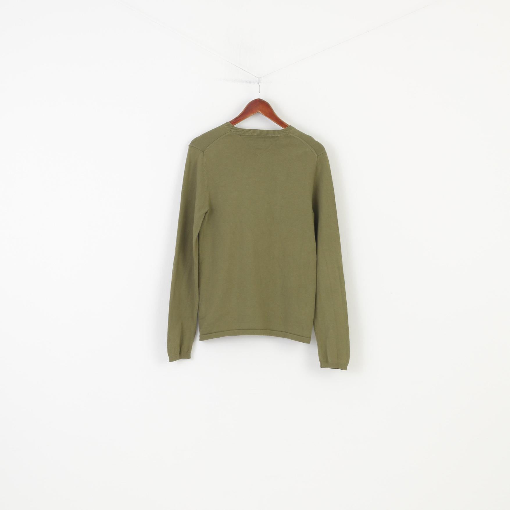 Tommy Hilfiger Uomo S Maglione Classico Girocollo Top in Cotone Denim Verde