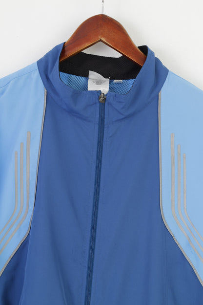 Adidas Hommes XL Veste Bleu Polyester Vintage 3 Rayures Fermeture Éclair Complète Sport Top