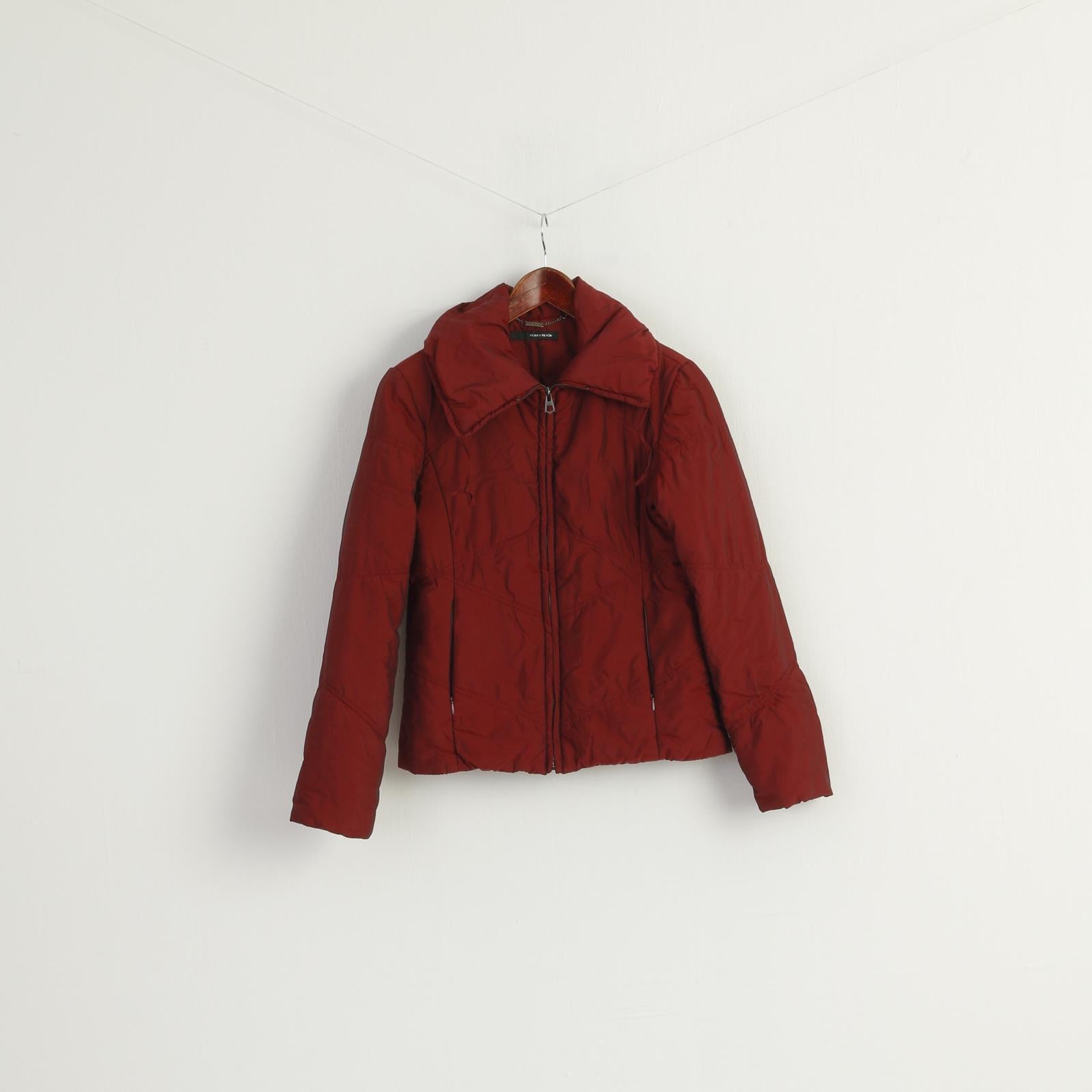 Silvian Heach Women S Jacket Burgundy Nylon Shiny Zip Up Cropped Top