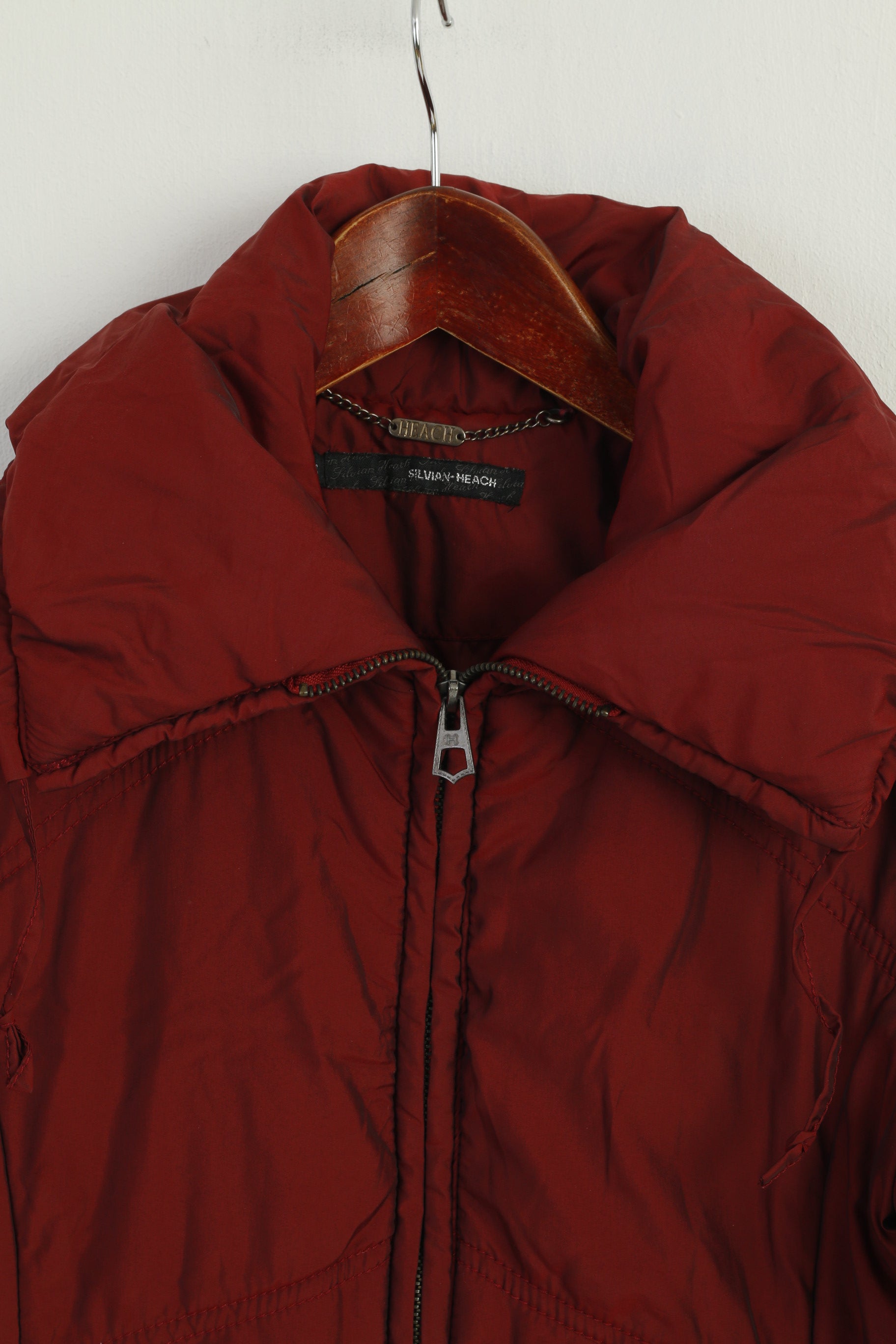 Silvian Heach Women S Jacket Burgundy Nylon Shiny Zip Up Cropped Top