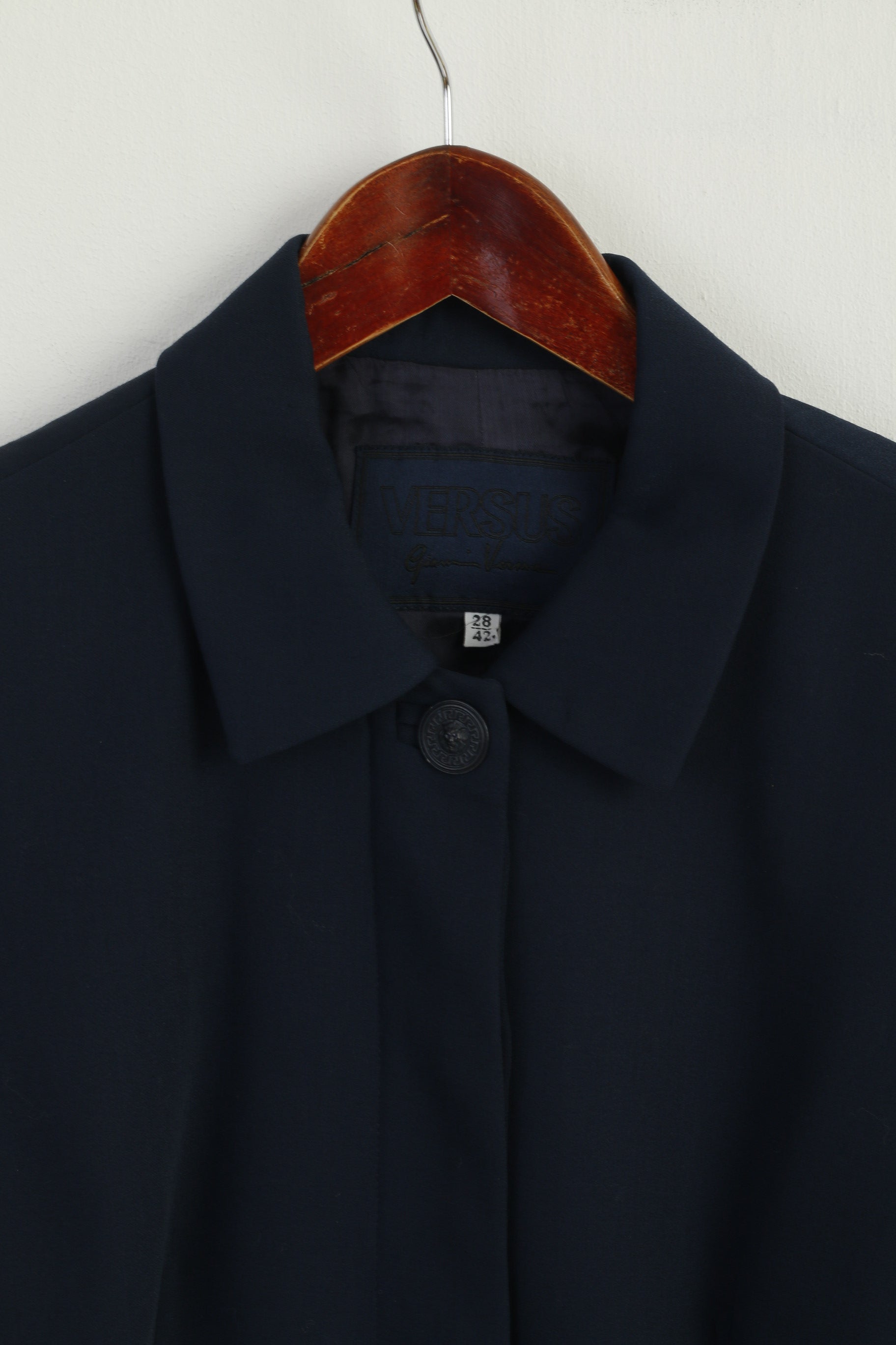 Versus Gianni Versace Women 28 42 S Blazer Navy Vintage Wool Nylon Single Breasted Top