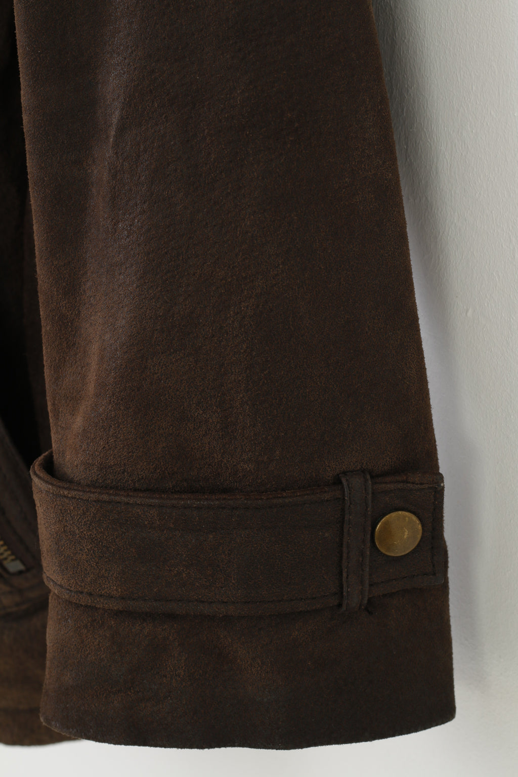 C&A Woman 46 S Leather Jacket Brown Full Zipper Belt Hood Pockets Vintage Top