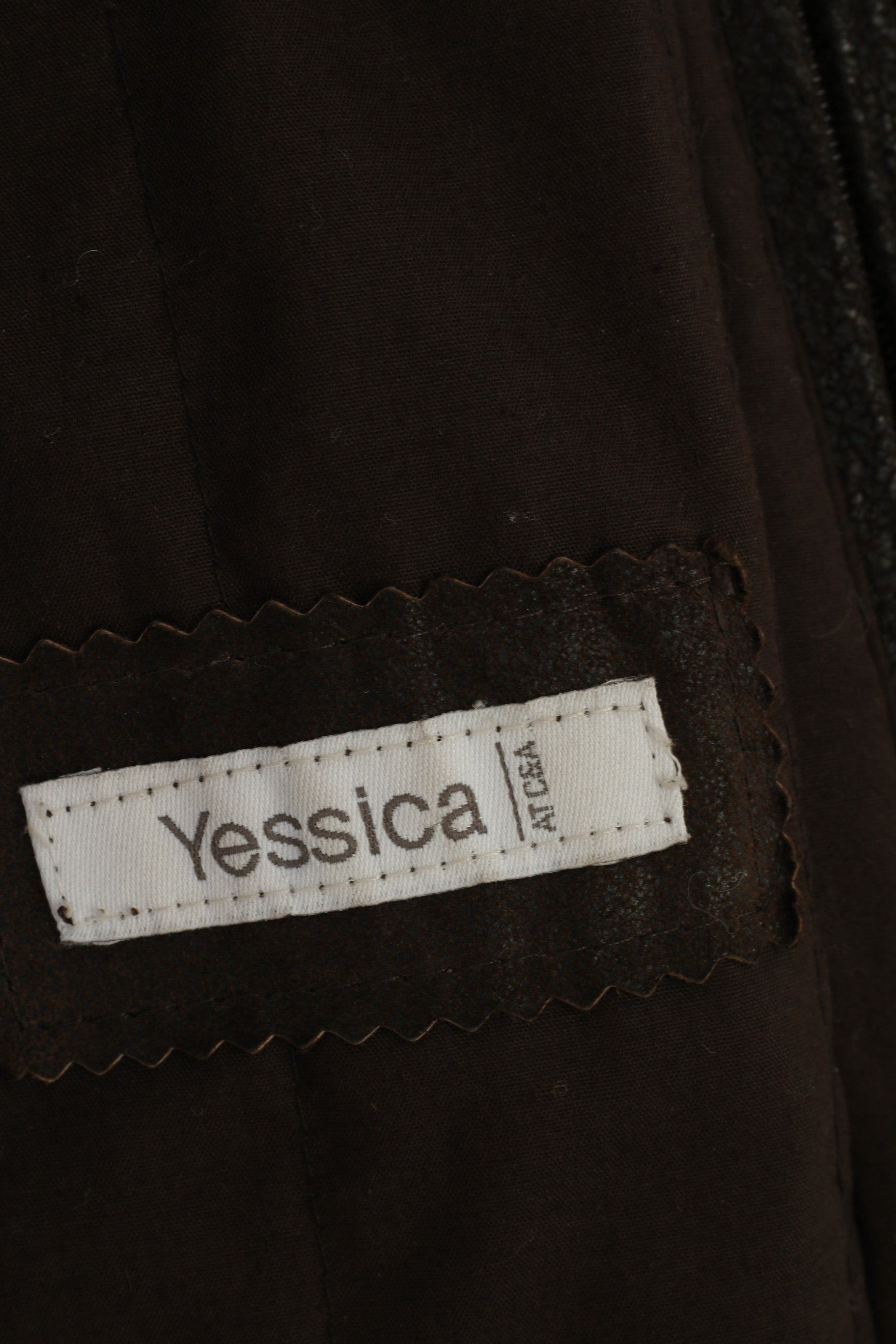 C&A Woman 46 S Leather Jacket Brown Full Zipper Belt Hood Pockets Vintage Top