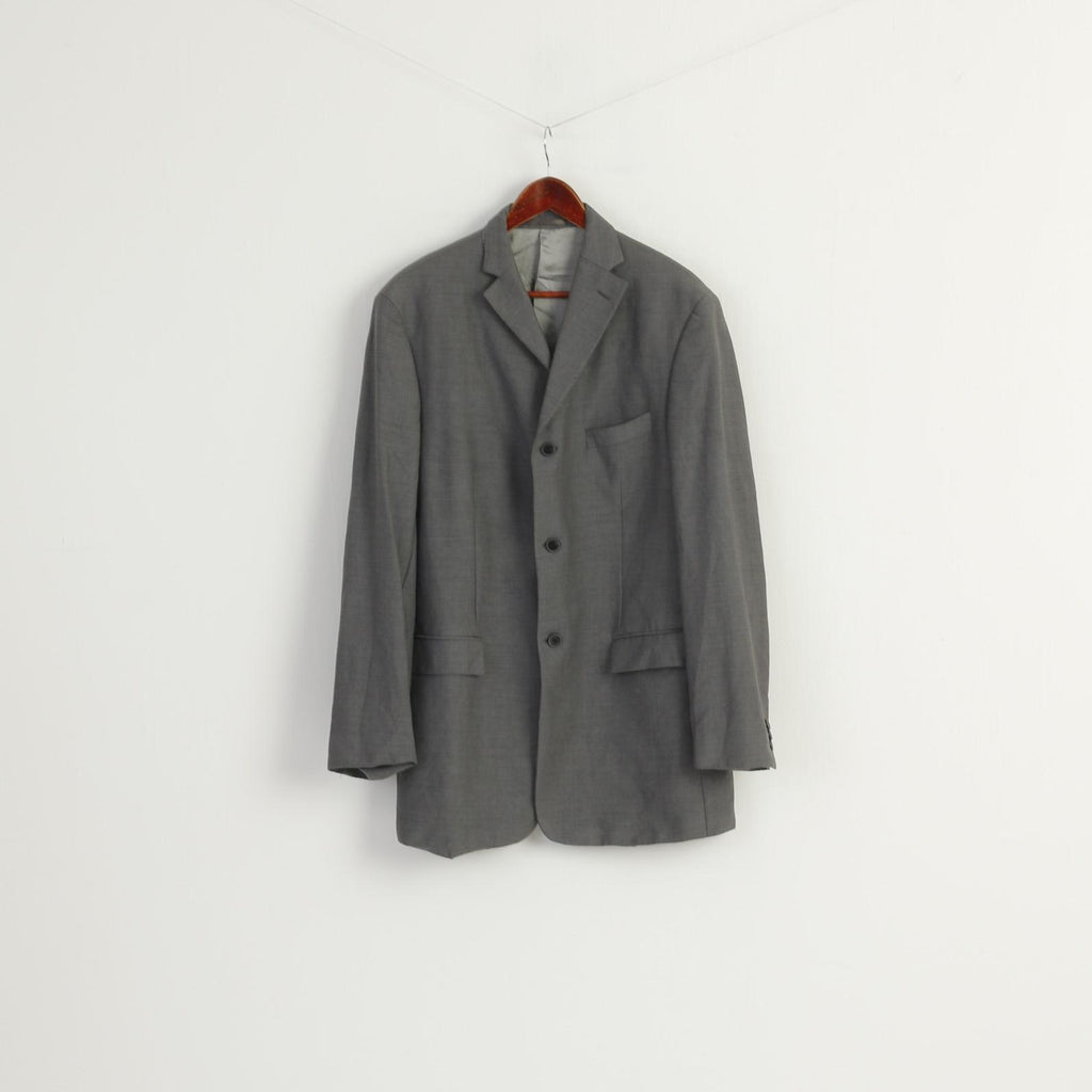 Pierre Cardin Men 44 Long Blazer Gray Shiny 100% Wool Super 100 Vintage Jacket