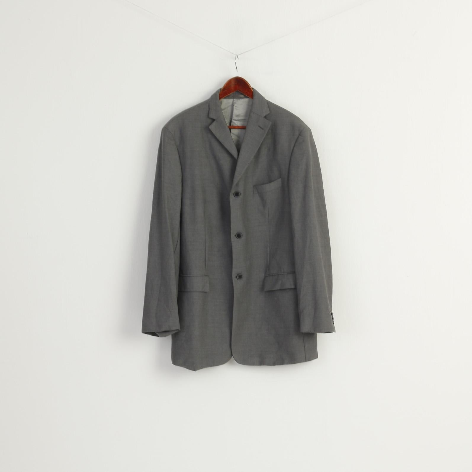 Pierre Cardin Men 44 Long Blazer Gray Shiny 100% Wool Super 100 Vintage Jacket