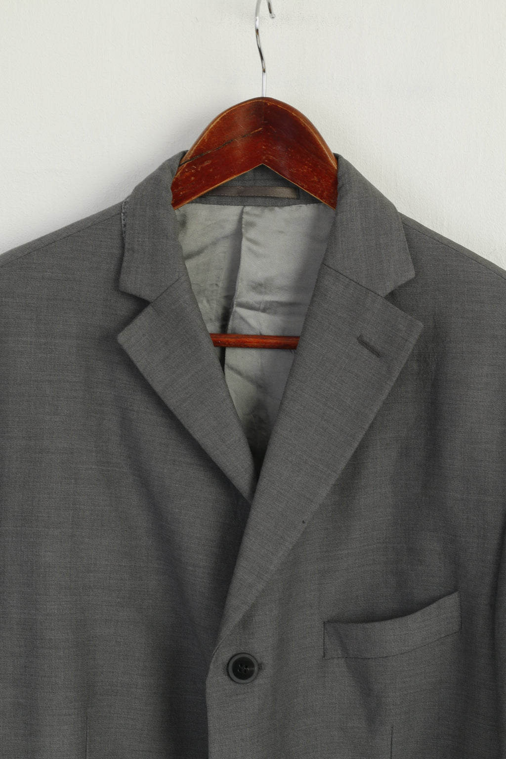 Pierre Cardin Men 44 Long Blazer Gray Shiny 100% Wool Super 100 Vintage Jacket