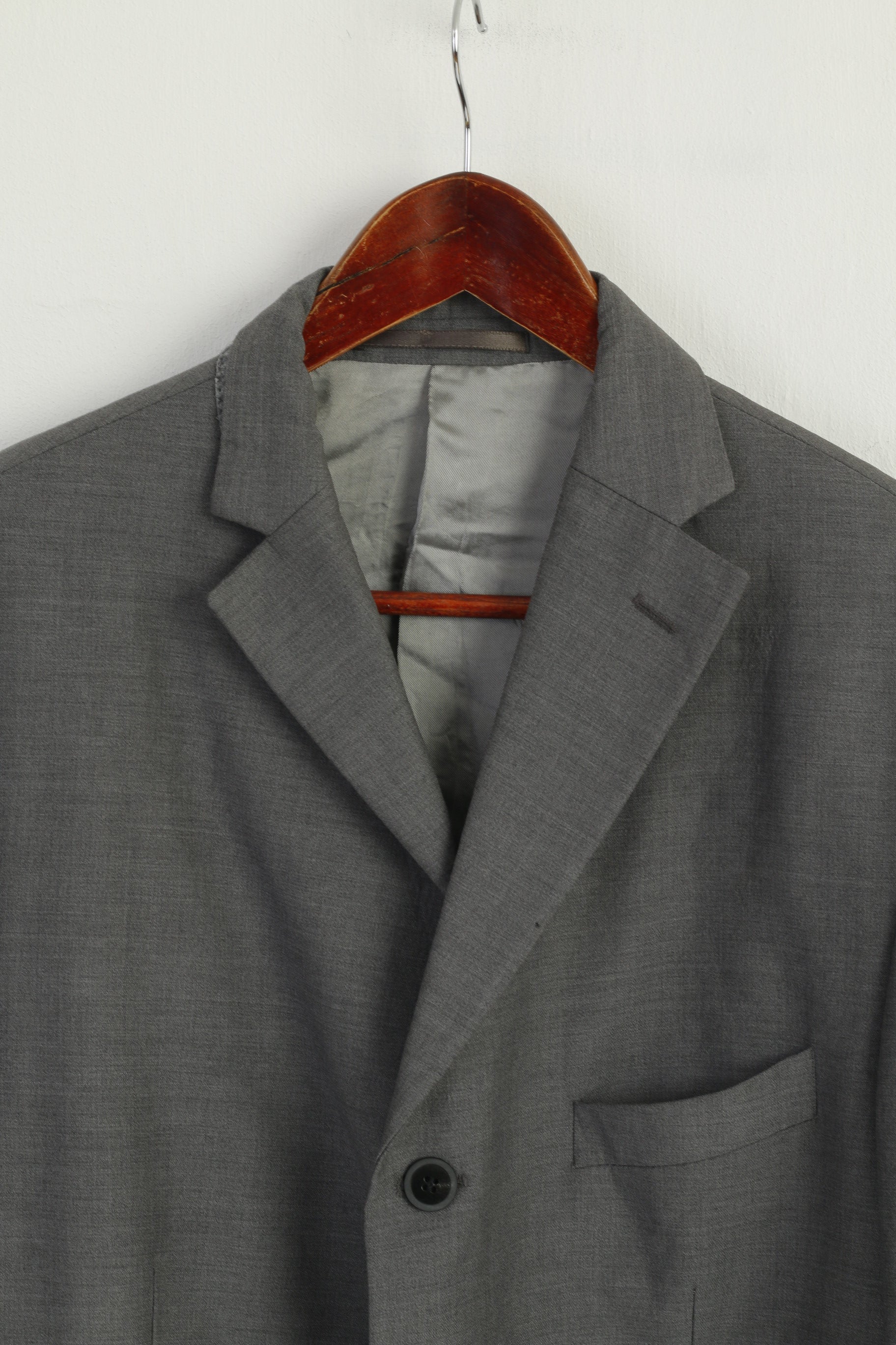 Pierre Cardin Men 44 Long Blazer Gray Shiny 100% Wool Super 100 Vintage Jacket