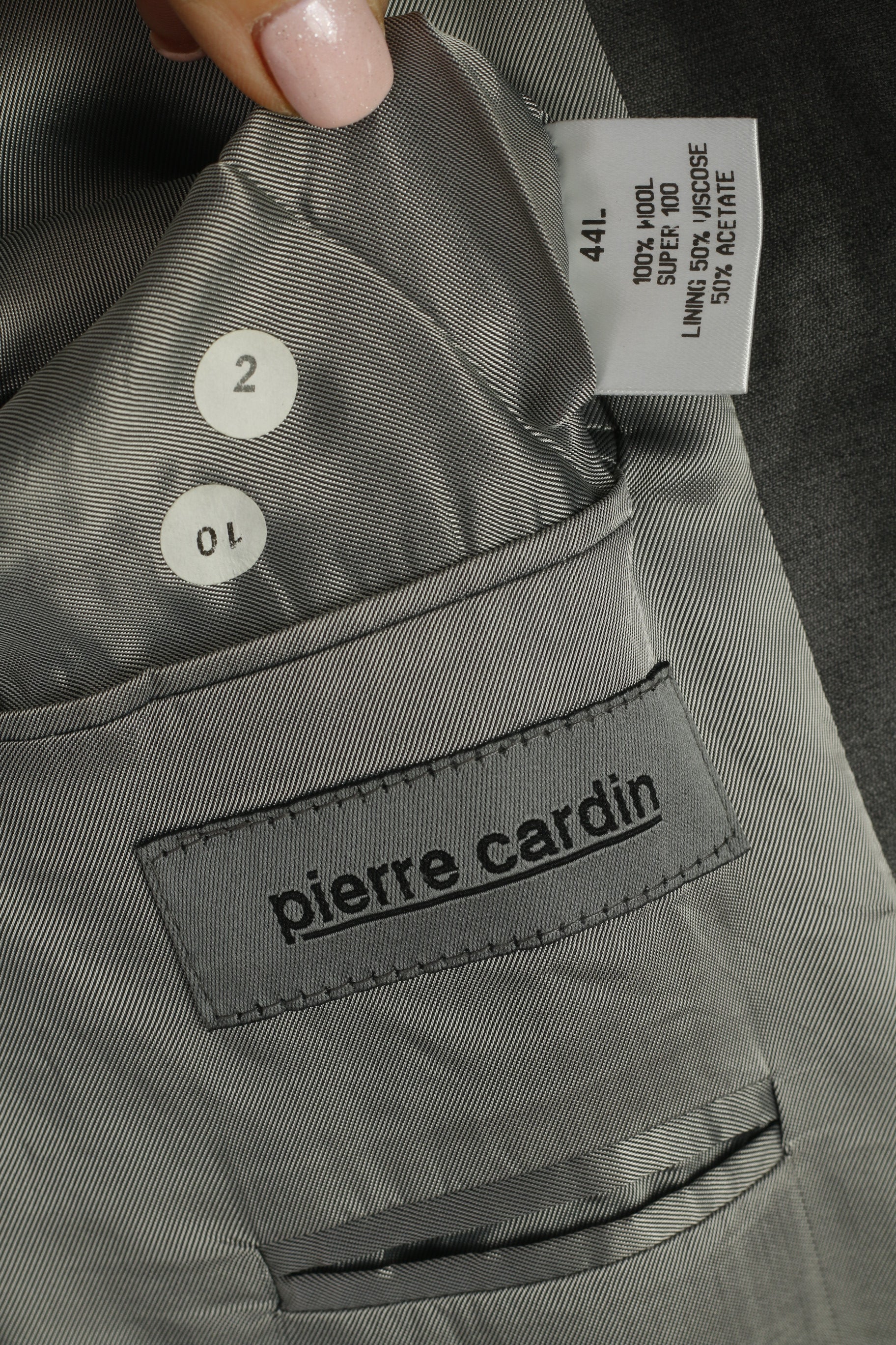 Pierre Cardin Men 44 Long Blazer Gray Shiny 100% Wool Super 100 Vintage Jacket
