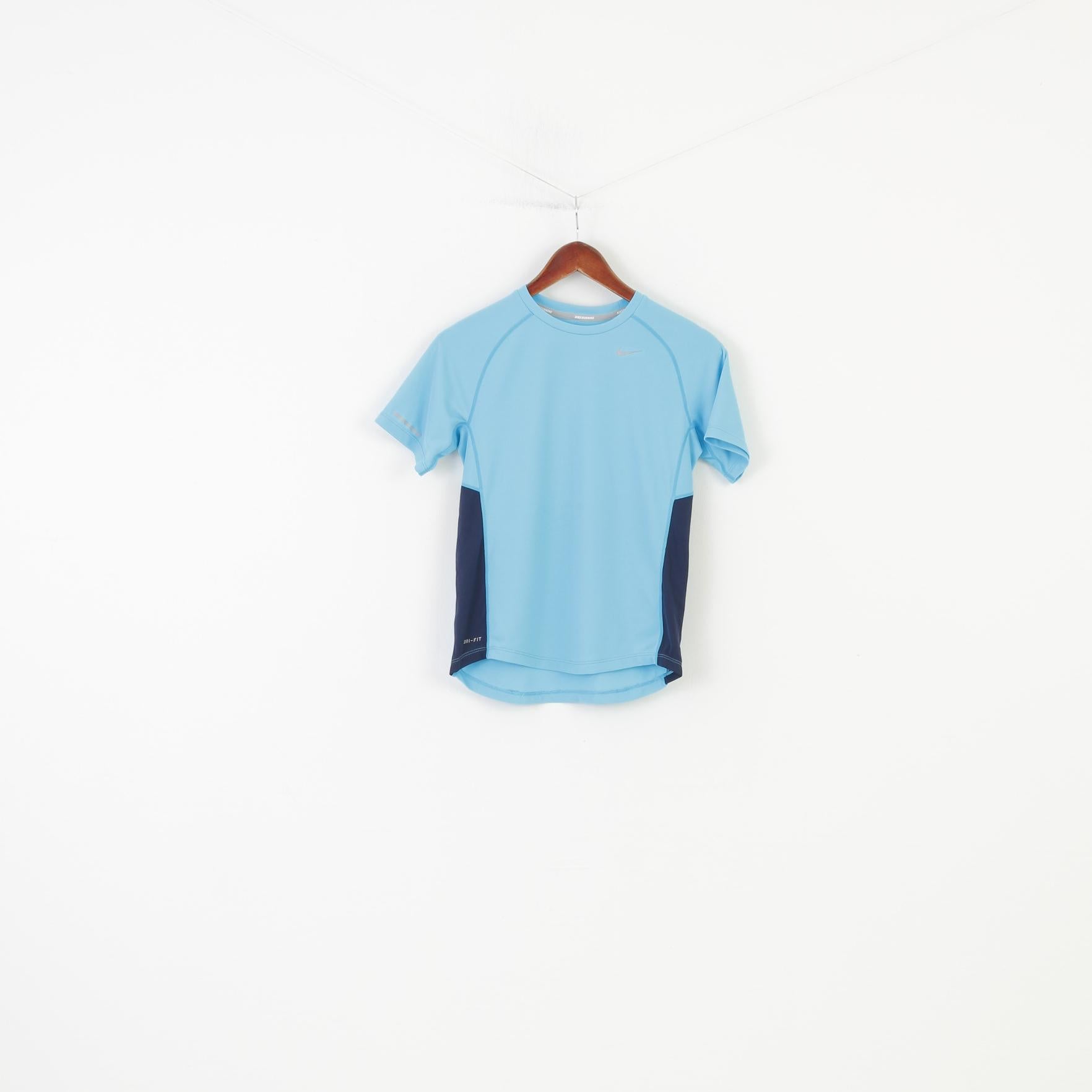 Nike Boys 10-12Age Shirt Blue Sport Polyester Training Football Running Dri-Fit Jersey  Top 