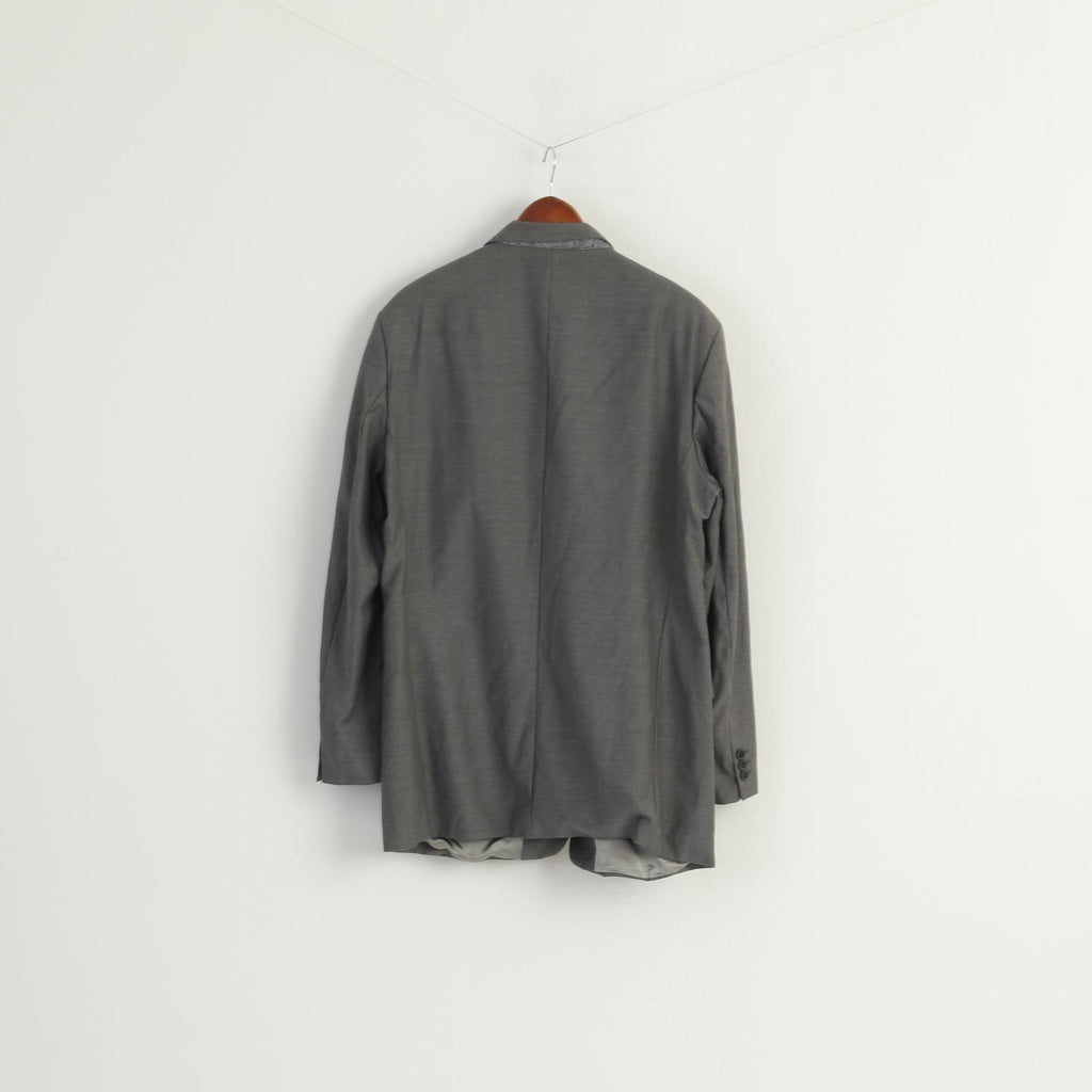 Pierre Cardin Men 44 Long Blazer Gray Shiny 100% Wool Super 100 Vintage Jacket