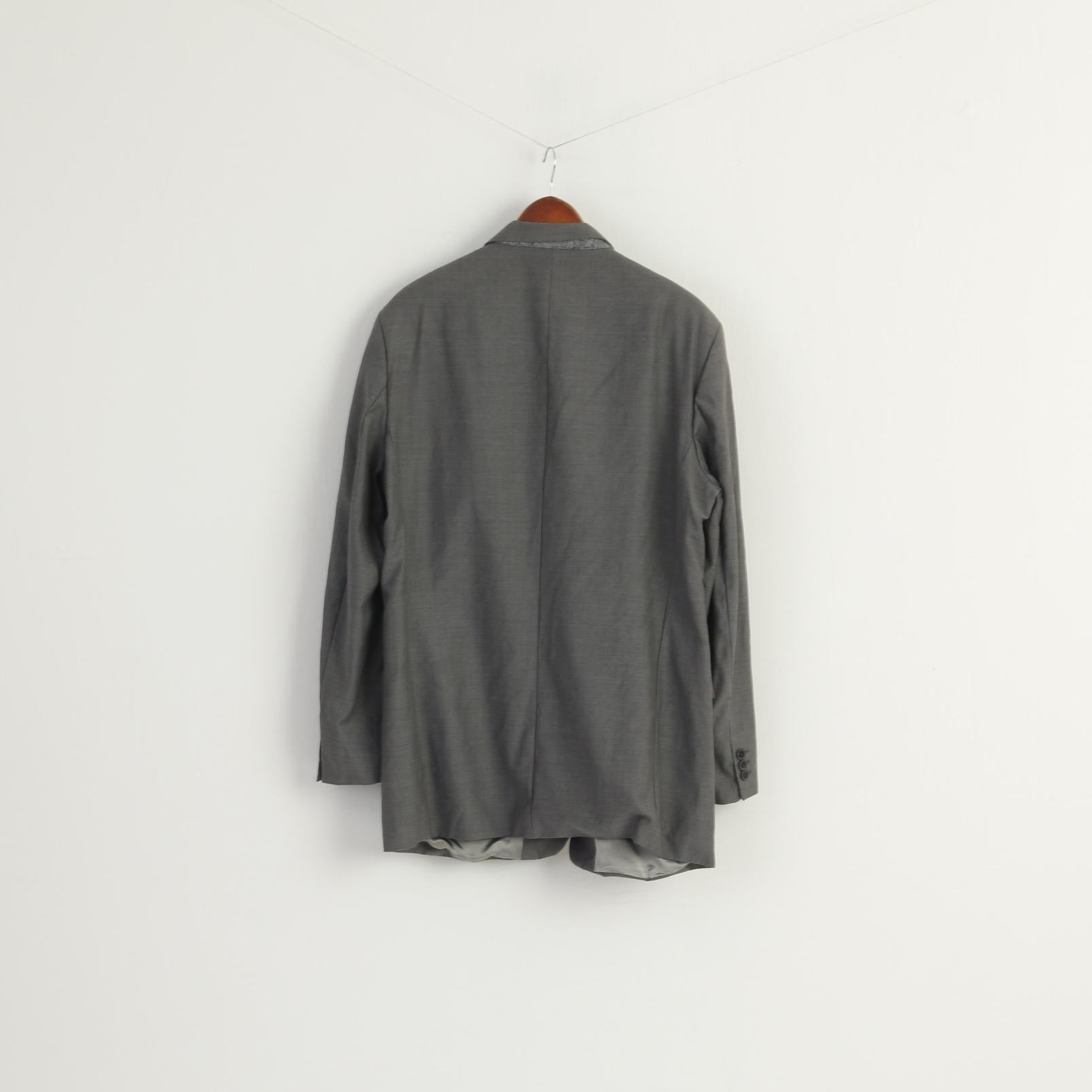 Pierre Cardin Men 44 Long Blazer Gray Shiny 100% Wool Super 100 Vintage Jacket