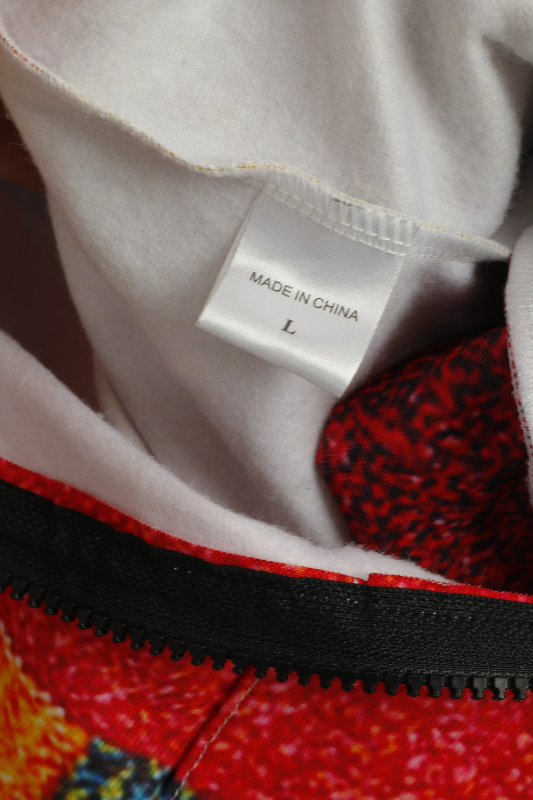 Vintage Men L Sweatshirt Multicolour Patchwork Print Shiny Hooded Top