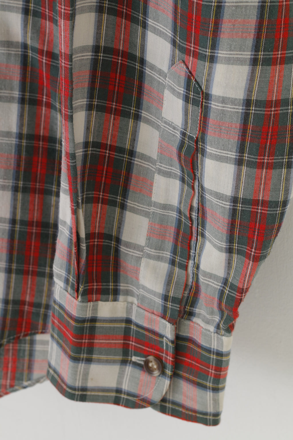 Lee Men M Casual Shirt Checkered Long Sleeve Collar Cream Red Top