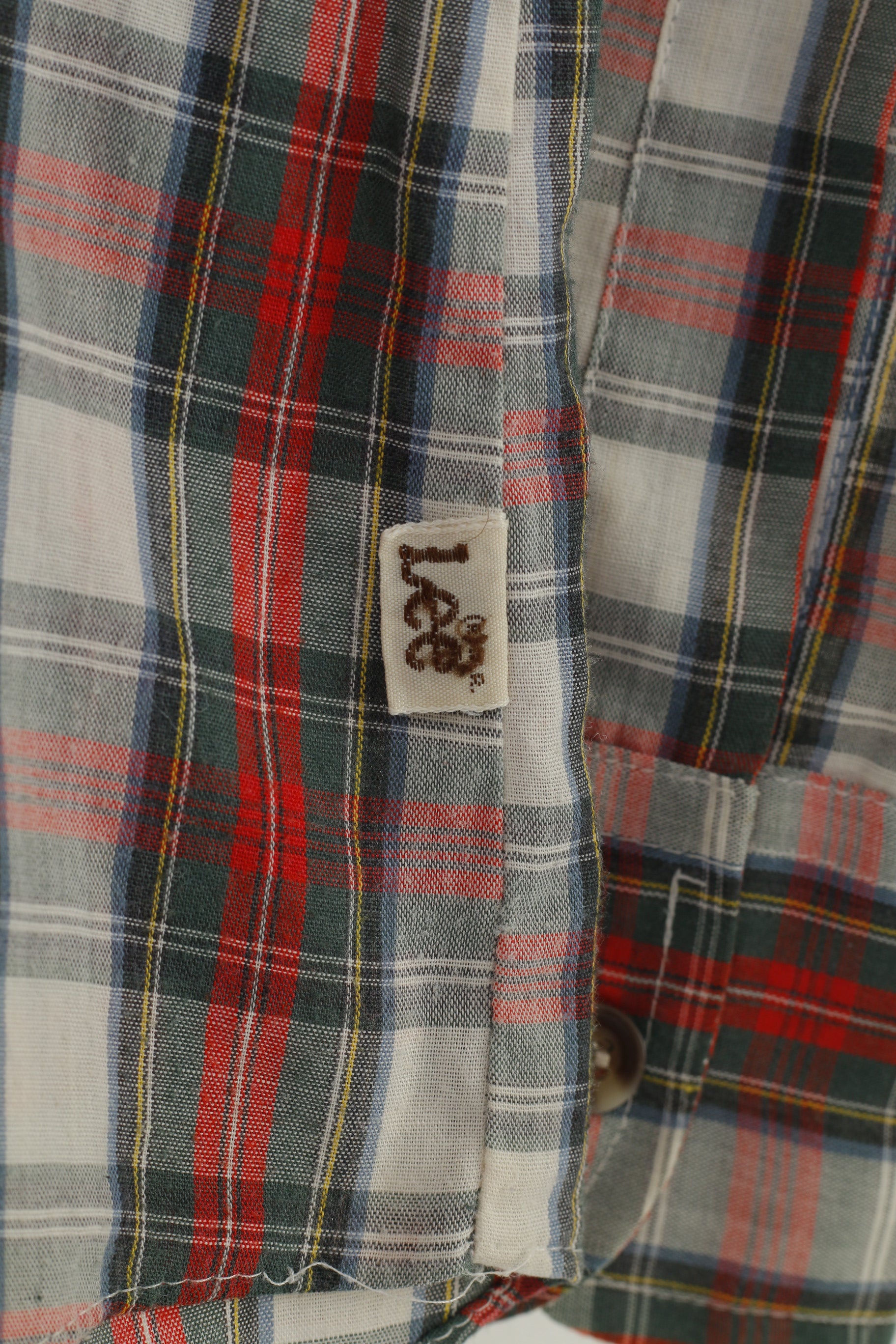 Lee Men M Casual Shirt Checkered Long Sleeve Collar Cream Red Top