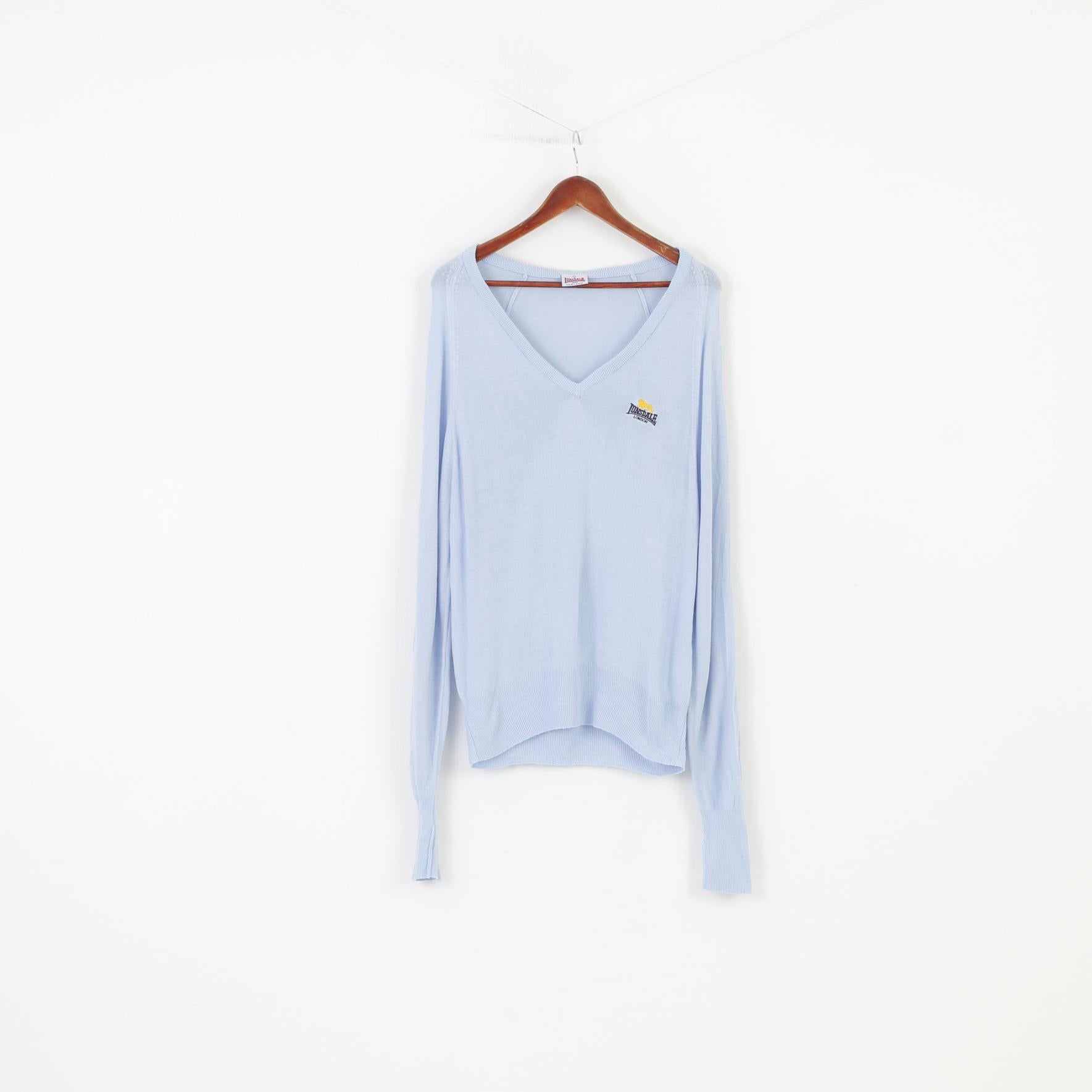 Lonsdale Men L Jumper Blue V Neck England Acrylic Logo Classic Top 