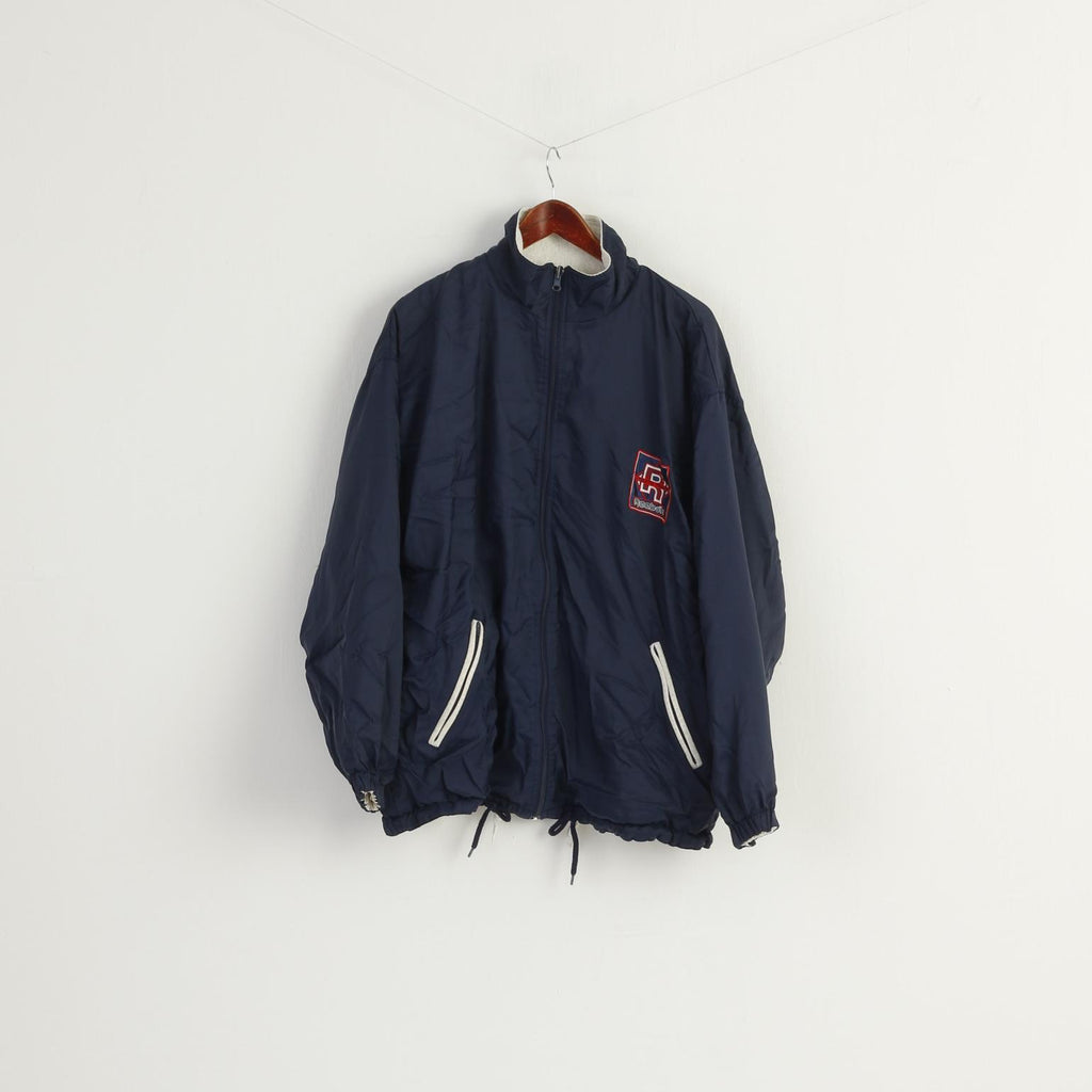 Reebok Men L Bomber Jacket Navy Vintage Athletic Tarining Double Sided Top
