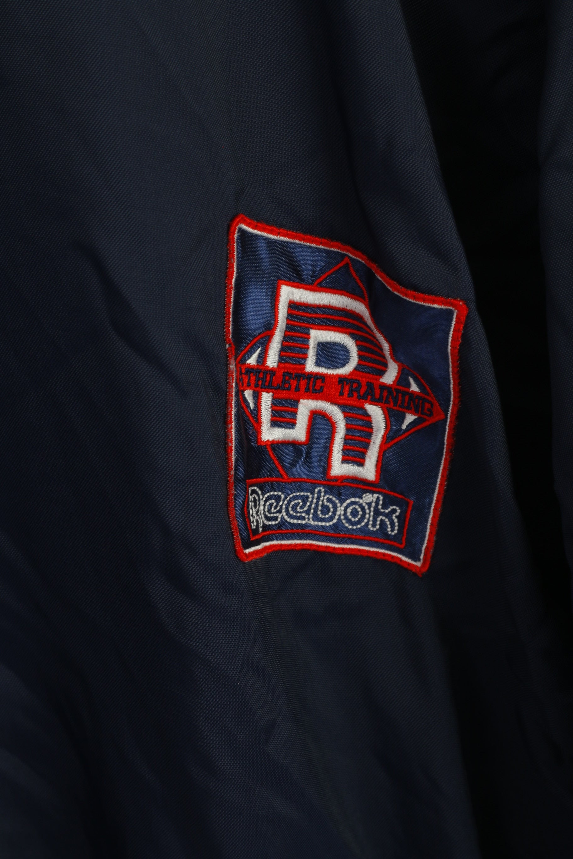 Reebok Men L Bomber Jacket Navy Vintage Athletic Tarining Double Sided Top