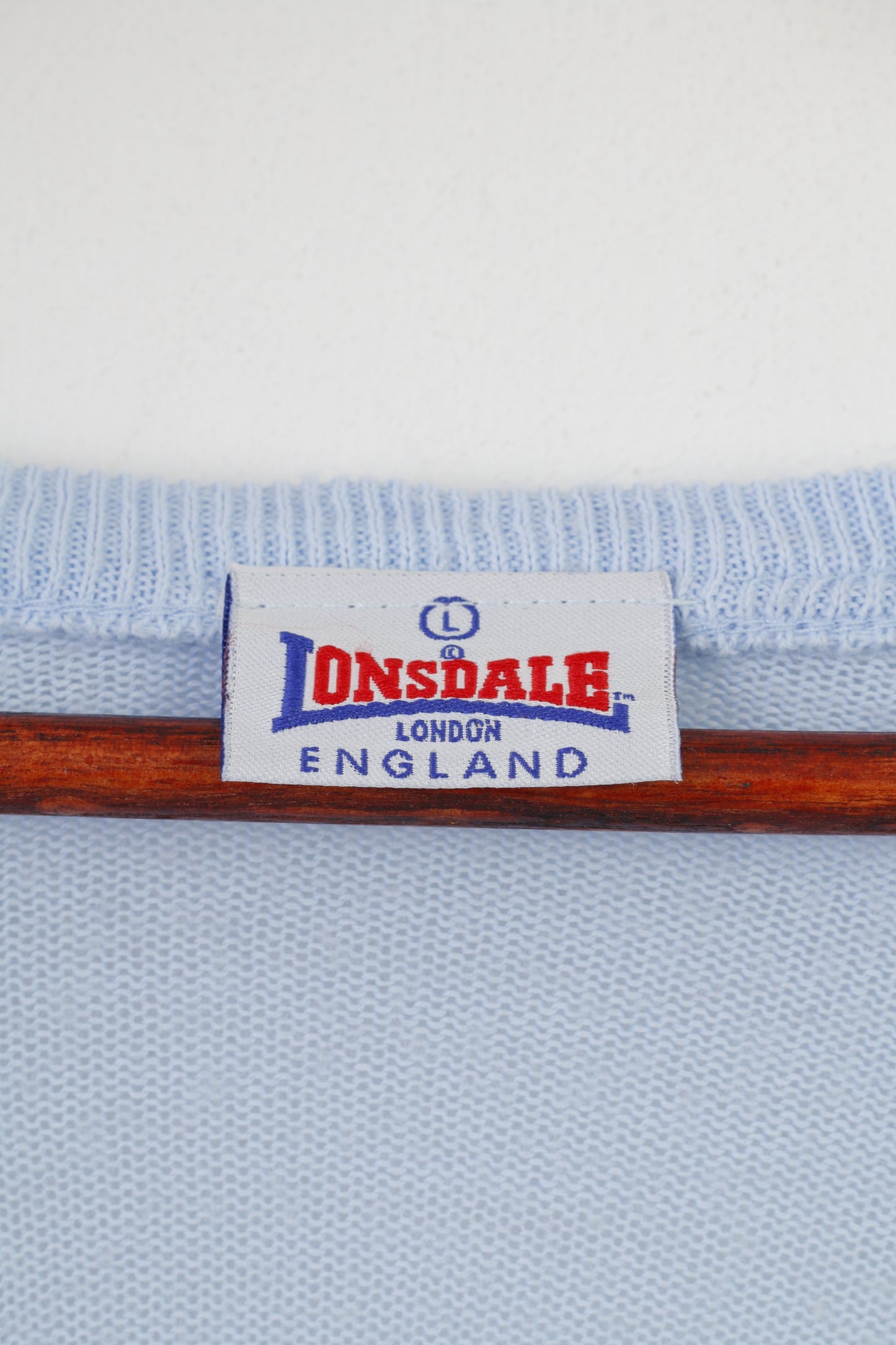 Lonsdale Men L Jumper Blue V Neck England Acrylic Logo Classic Top