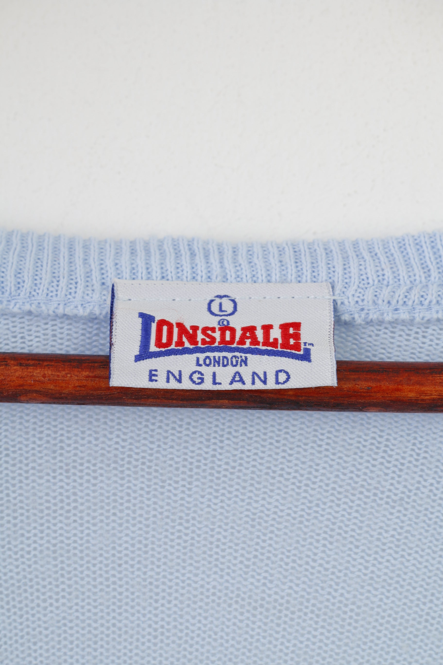 Lonsdale Men L Jumper Blue V Neck England Acrylic Logo Classic Top