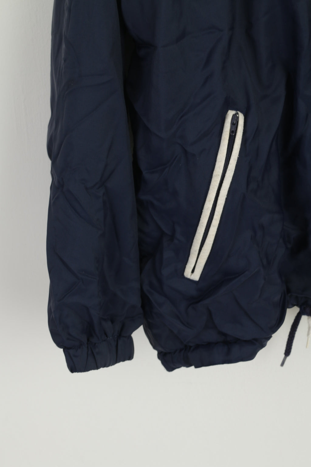 Reebok Men L Bomber Jacket Navy Vintage Athletic Tarining Double Sided Top