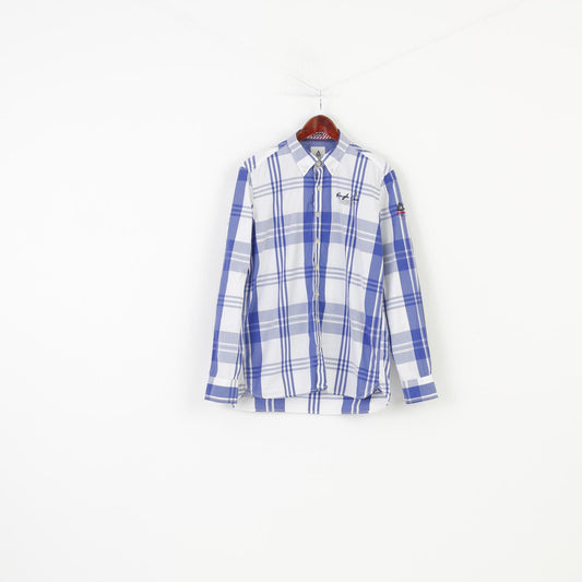 Gaastra Men M Casual Shirt Checkered Cotton White Blue Collar Long Sleeve Collar ELegant Top