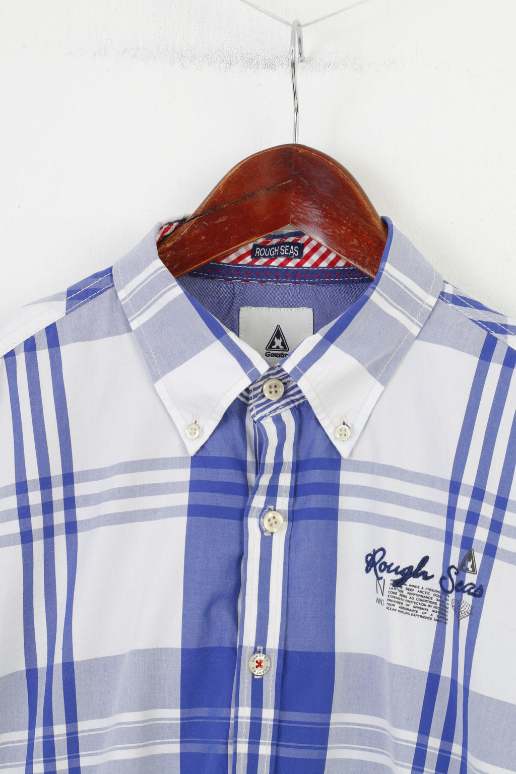 Gaastra Men M Casual Shirt Checkered Cotton White Blue Collar Long Sleeve Collar ELegant Top